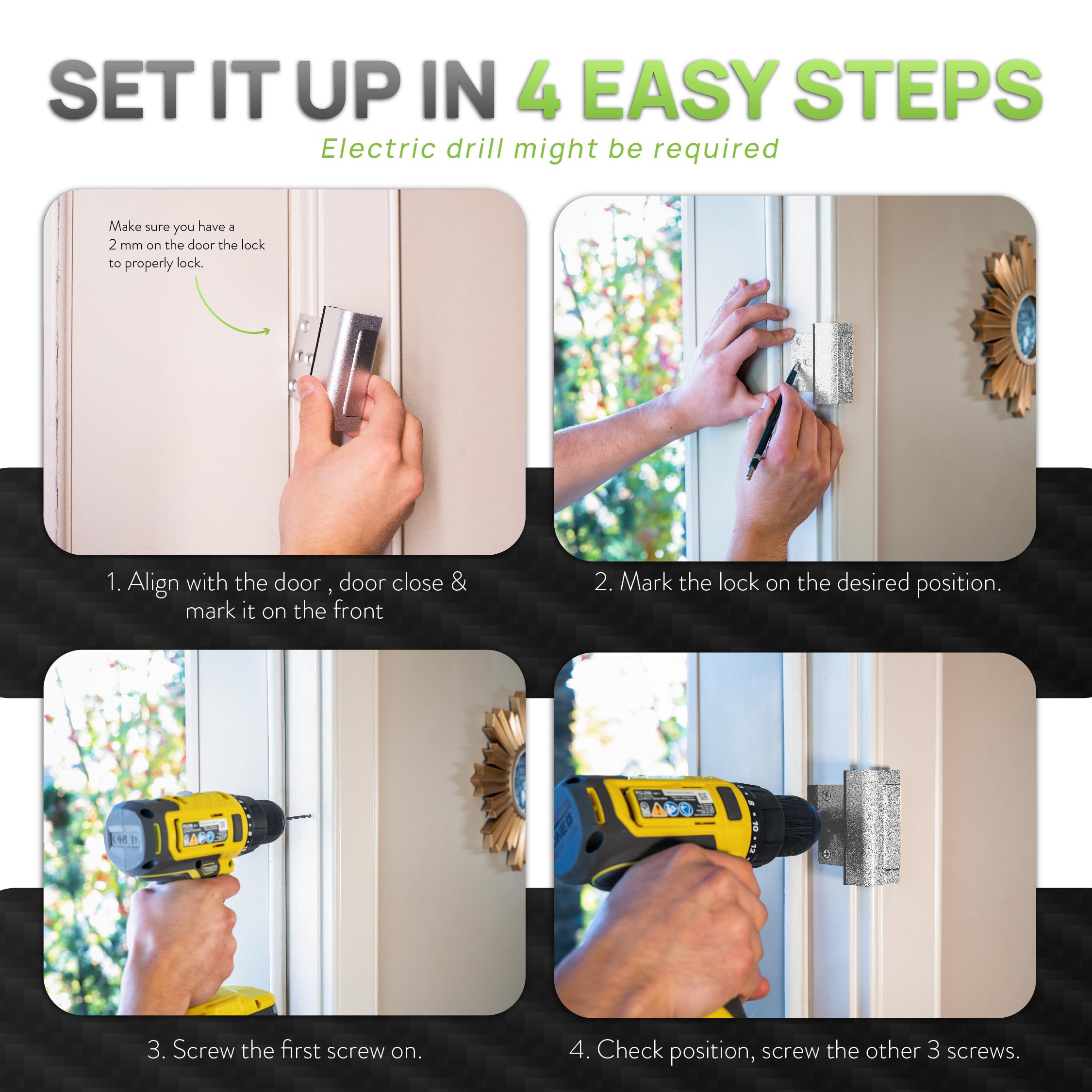 High Security Door Reinforcement Lock - Heavy-Duty Universal Childproof Latch for Home Safety (2 Pack Silver) | Ideal for Front Doors, Apartment Security & Childproofing