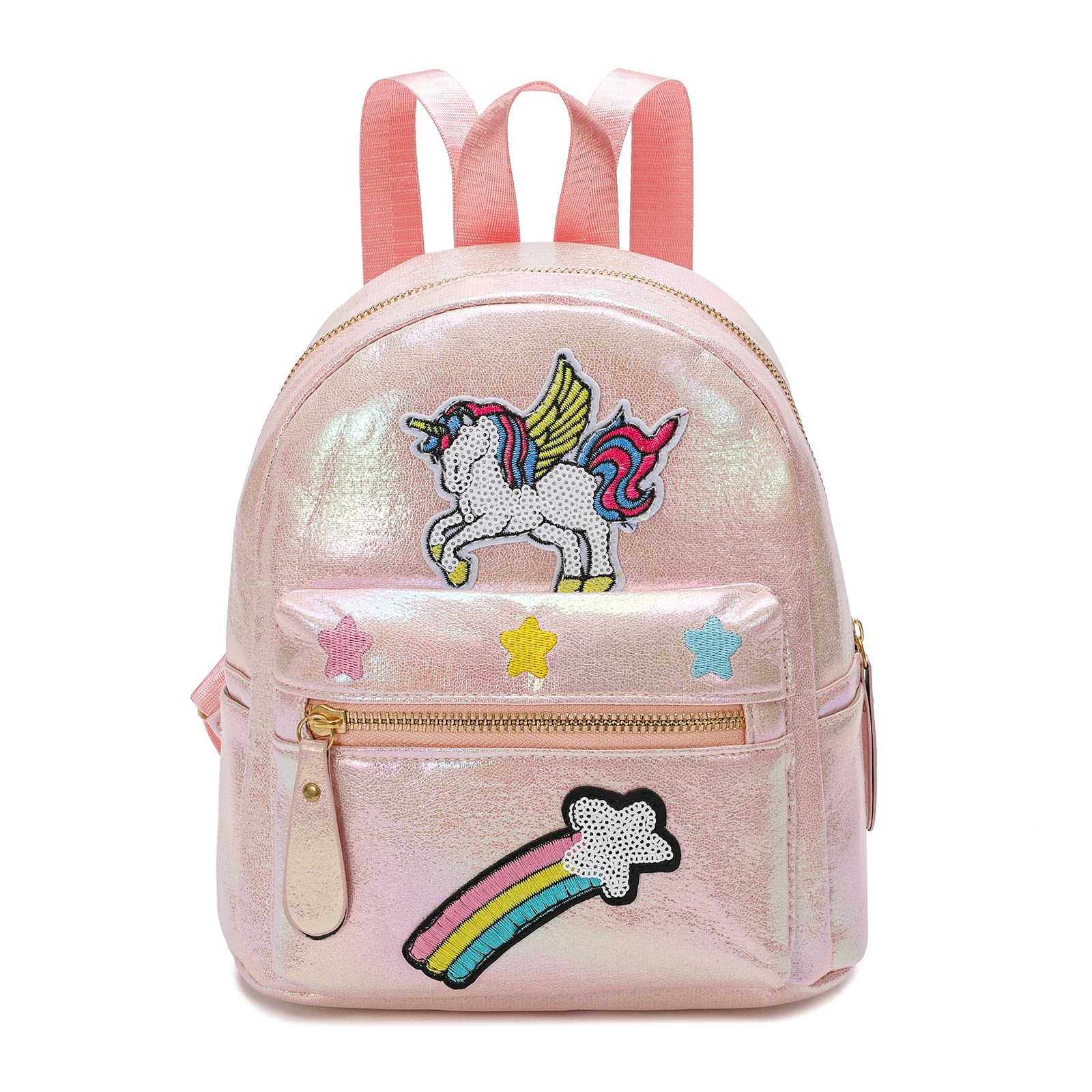 Unicorn Mini Backpack for Girls - Genuine Leather Small Backpack with Adjustable Straps, Light Pink - Perfect for School, Travel & Everyday Use