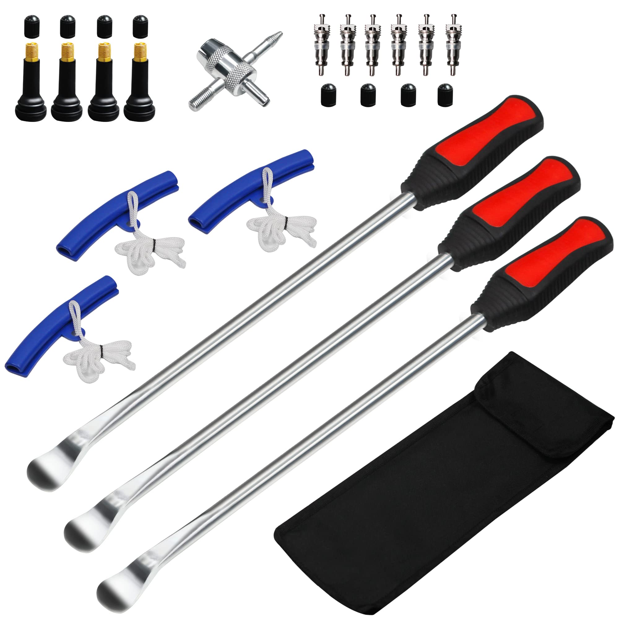 15” Motorcycle Tire Spoons - 22pcs Heavy Duty Steel Tire Removal Tools with Storage Bag for Car, Dirt Bike & Lawn Mower - Tire Iron Set & Tire Changer Levers for DIY Repairs, Off-Roading & Farm Equipment Maintenance