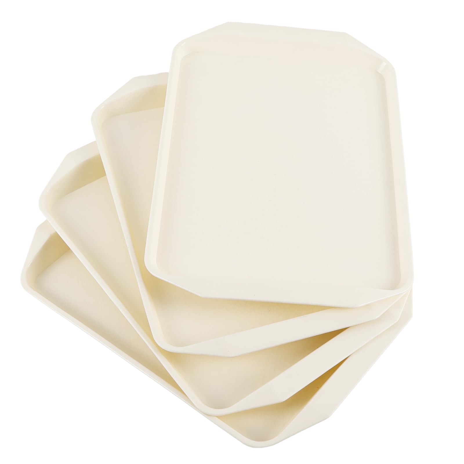 4-Pack Plastic Fast Food Serving Trays - Durable Off-White Dinner Table Eating Trays for Restaurants, Cafes, Parties & Outdoor Dining