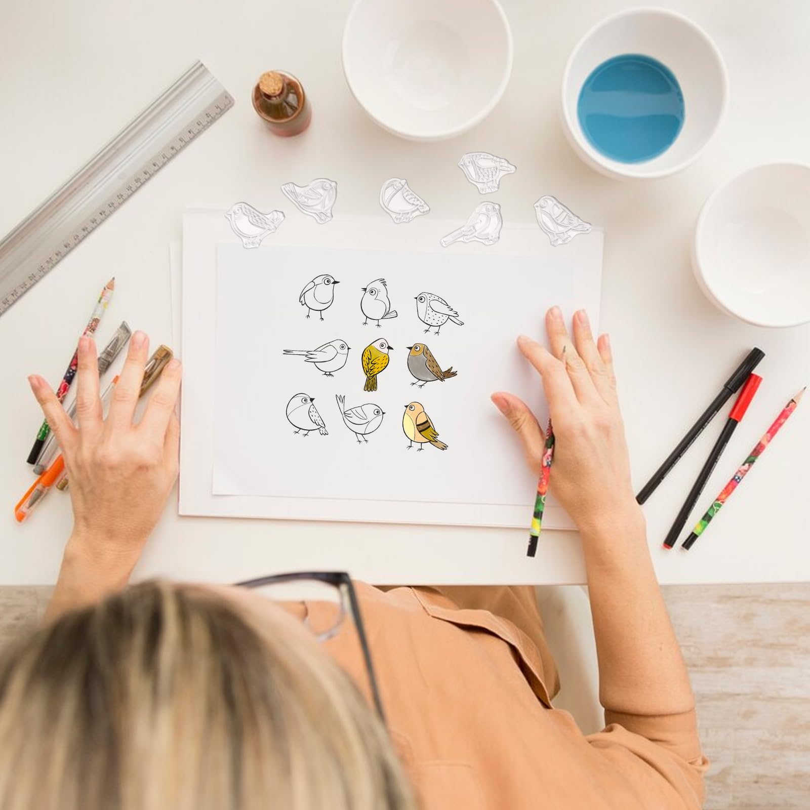 Cute Birds Rubber Stamps Set for Card Making, Scrapbooking, Journaling - DIY Animal Gift Stamps for Handmade Cards, Albums & Craft Projects - Perfect for Birthday Cards, Wedding Invitations and Home Decor
