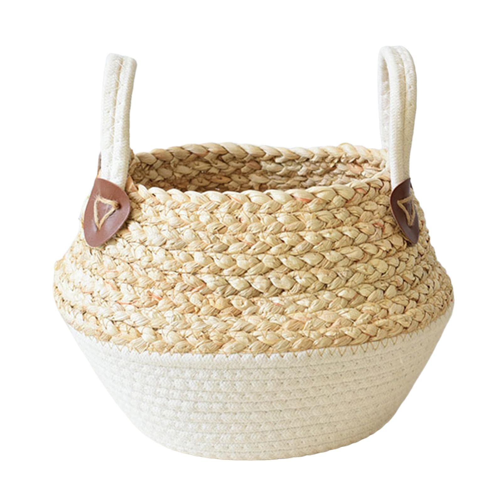 MagiDeal Portable Woven Flower Pot Basket with Handle - Decorative Storage for Plants, Bedroom, Bathroom & Closet - White (Perfect for Home Decor, Organizing Small Items & Gift Giving)