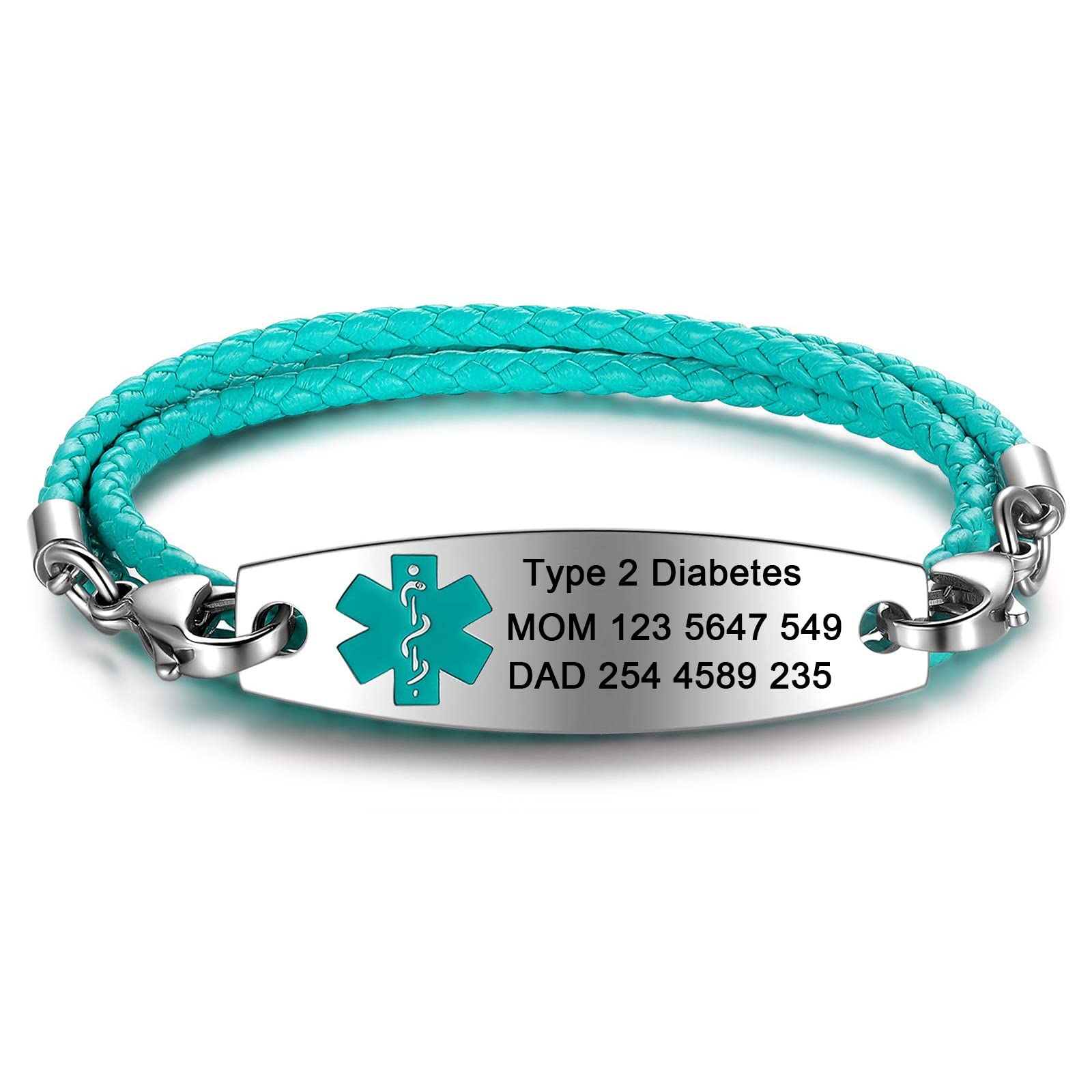 Custom Engraved Medical Alert Bracelets for Women & Men - 3-Layer Black Braided Leather Link ID Bracelet with Free Personalization | Perfect for Diabetes, Allergies & Emergency Medical Identification