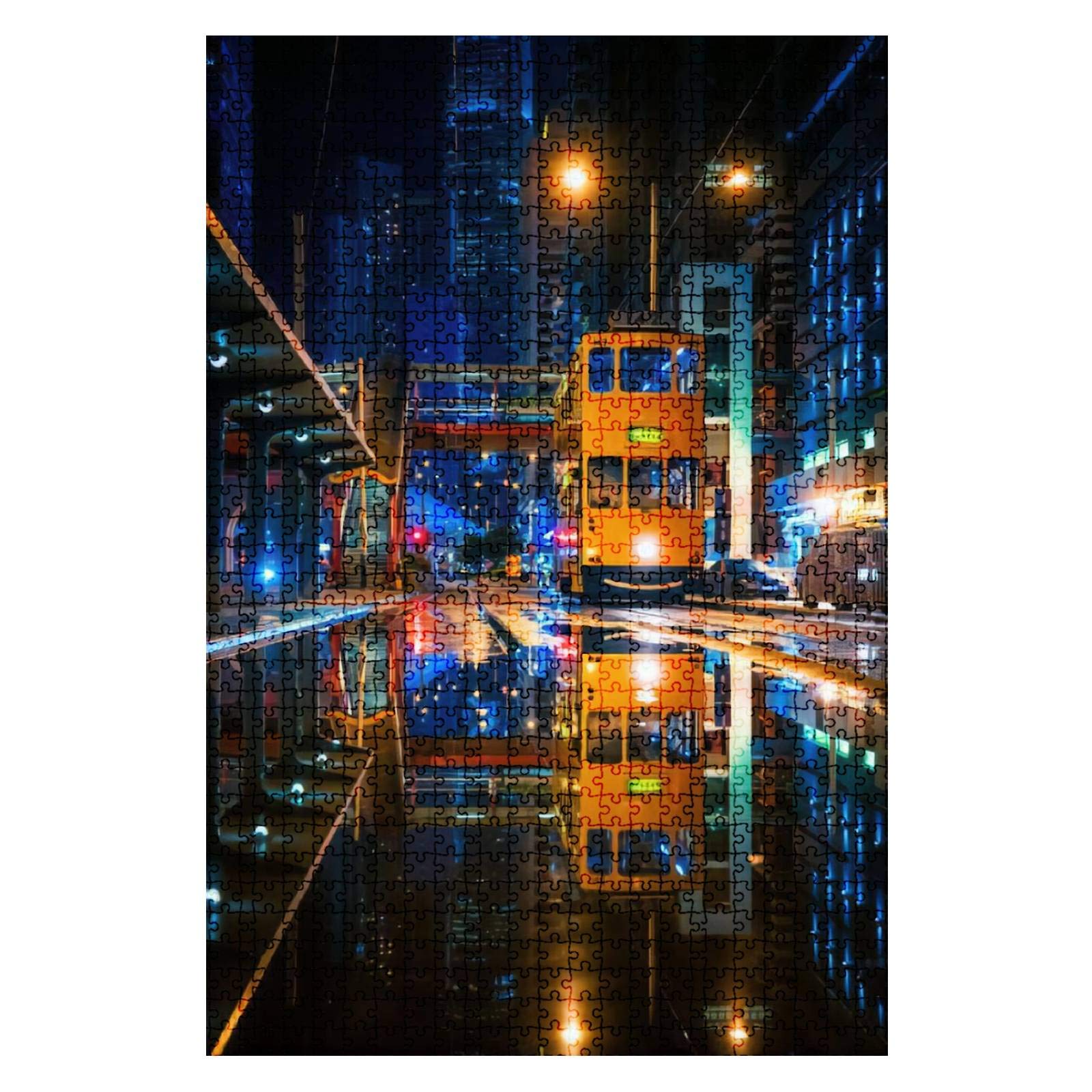 1000-Piece Jigsaw Puzzle - Hong Kong Street Scene with Sheung Wan Tramway | Challenging Puzzle for Adults & Kids | Educational Toy & Gift for Family Game Night