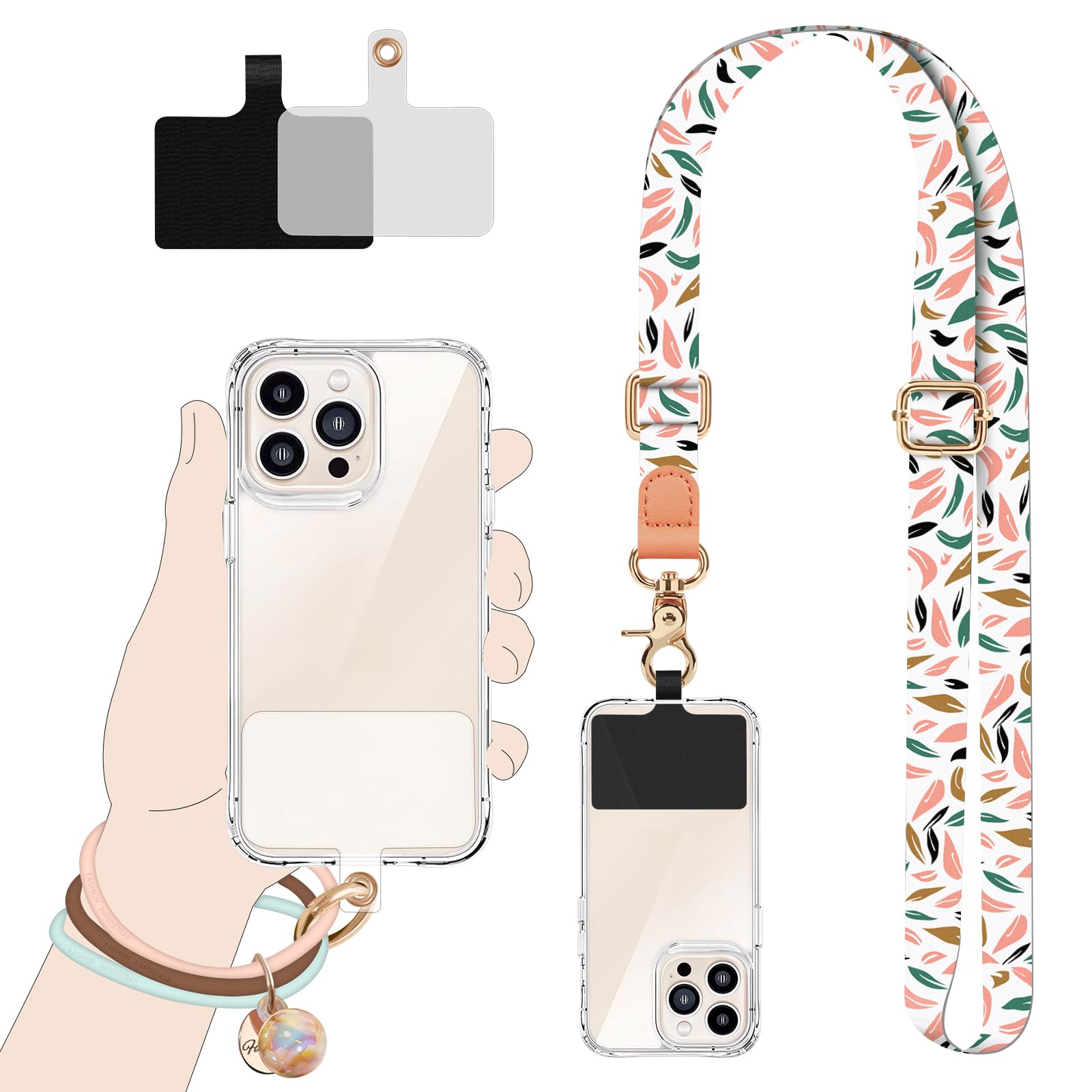 UKON Adjustable Cell Phone Lanyard - Neck Strap & Wrist Strap for Phone Case | Crossbody Phone Holder with 2 Patches | Compatible with iPhone, Samsung & Most Smartphones | Perfect for Work, Travel & Outdoor Activities
