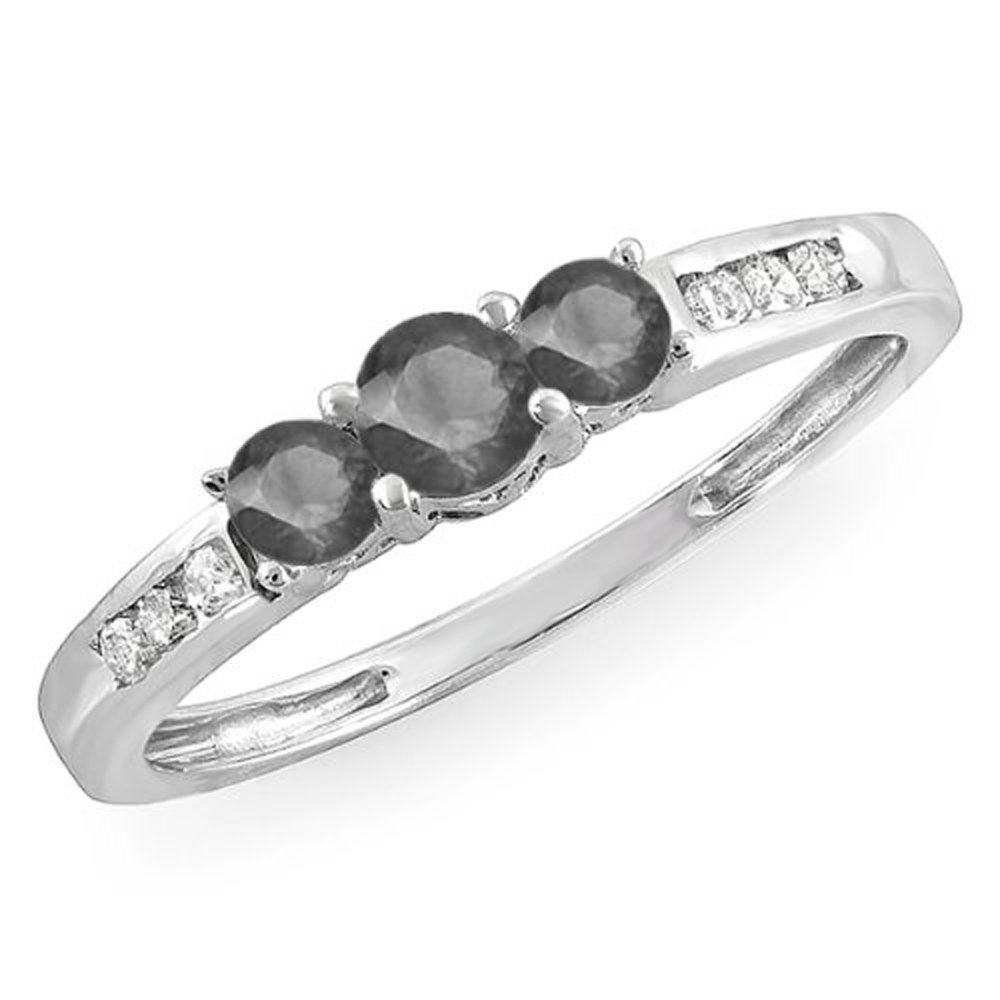 Dazzlingrock Collection 0.35 Carat 10K White Gold Round Black & White Diamond Three-Stone Engagement Ring for Women - Perfect for Proposals, Weddings & Anniversary Gifts