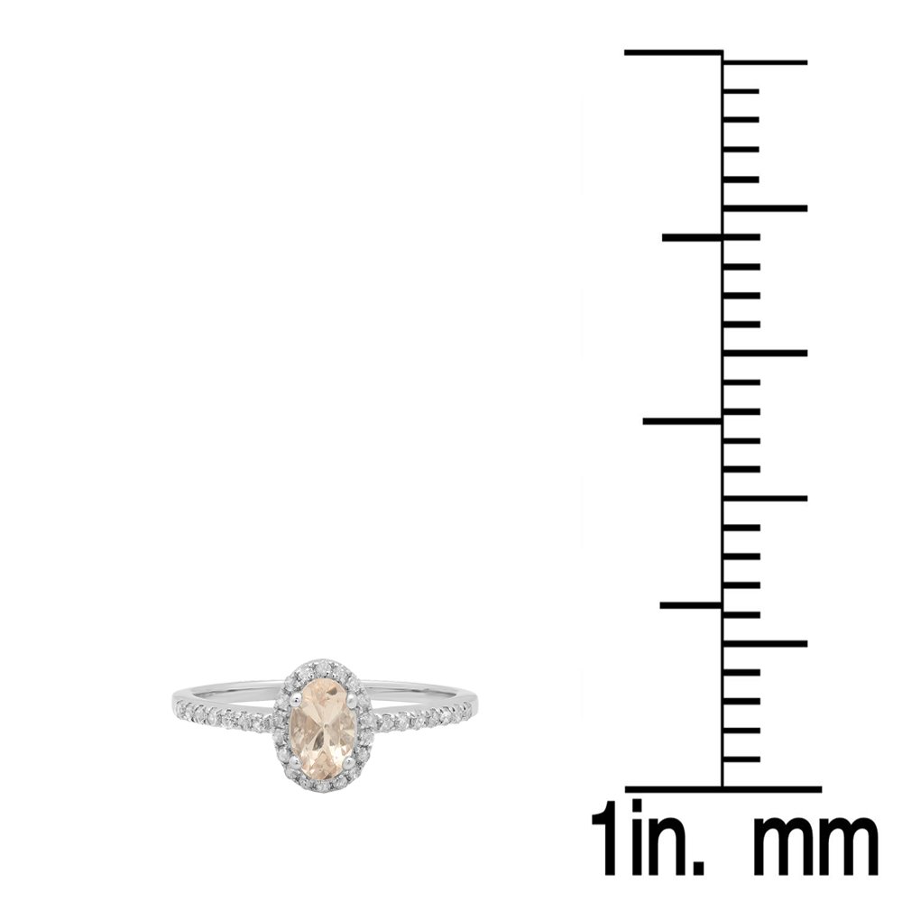 Dazzlingrock Collection Oval Cut Morganite & Round Cut White Diamond Halo Engagement Ring in Sterling Silver - Perfect for Bridal, Wedding, and Proposal Gifts