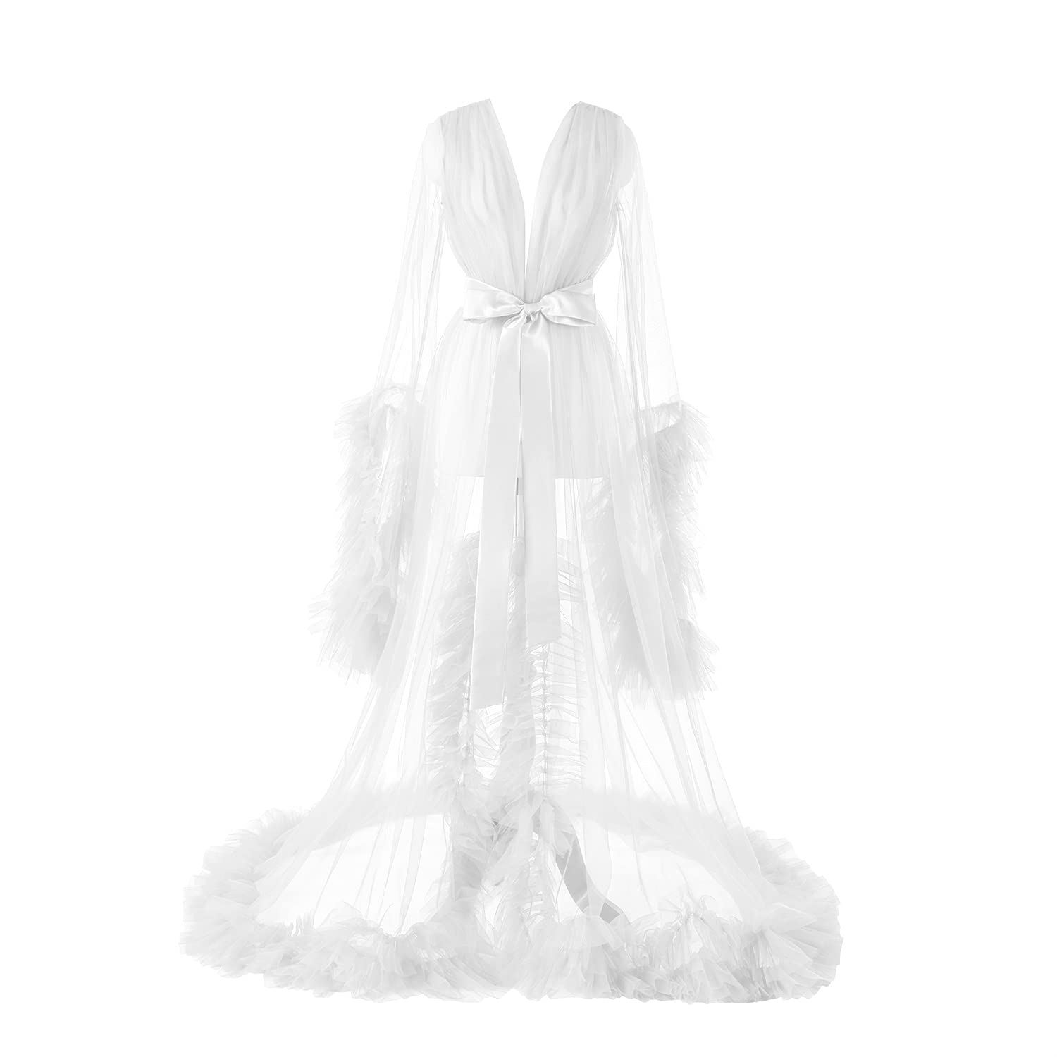 Elegant Women's Maternity Robe - Soft Bridal Lingerie for Photoshoots, Weddings & Special Occasions | Comfortable Nightgown & Illusion Scarf for Pregnancy Photos, Bridal Showers & Honeymoon Nights