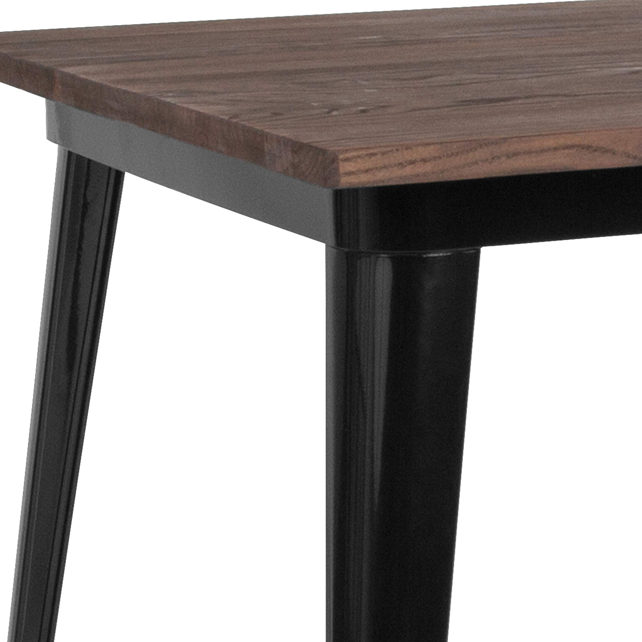 Merrick Lane Ardennes Dining Table - 31.5 Inch Square Black Steel Frame with Walnut Wood Top - Modern Kitchen & Dining Room Furniture for Small Spaces