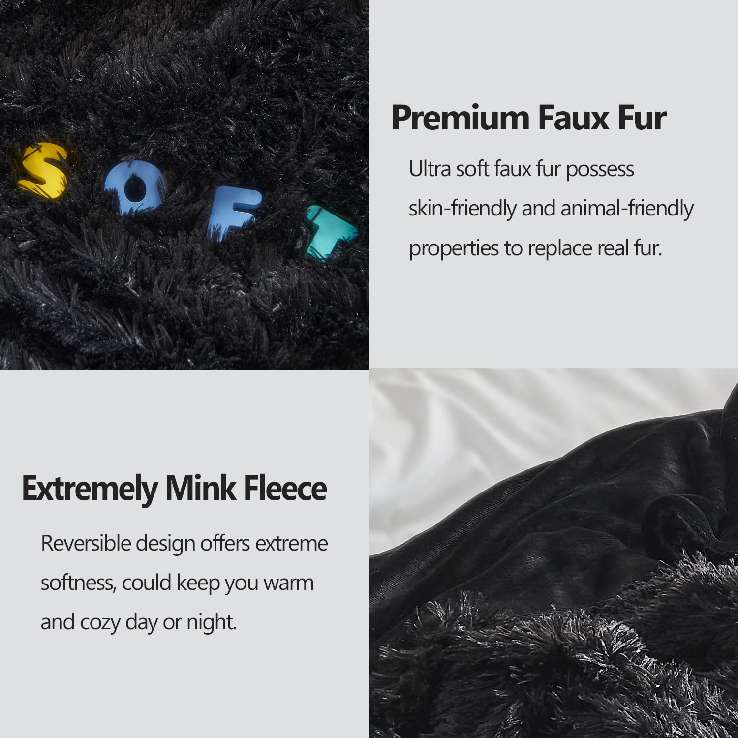 GONAAP Super Soft Faux Fur Throw Blanket - Plush Shaggy Cozy Blanket for Couch, Sofa & Bed - 50x60 Inches Black Fuzzy Blanket - Perfect for Winter Snuggling, Movie Nights & Home Decor