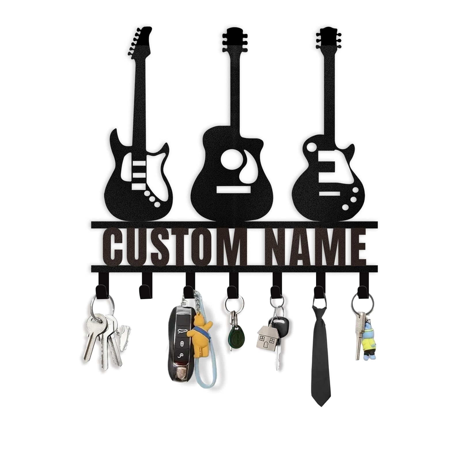 Custom Metal Key Rack Wall Mount - Stylish Guitar-Shaped Coat Hooks & Key Organizer | Entryway Wall Decor for Living Room, Office, Bedroom | Perfect Home Decor Gift for Music Lovers & Organization Enthusiasts
