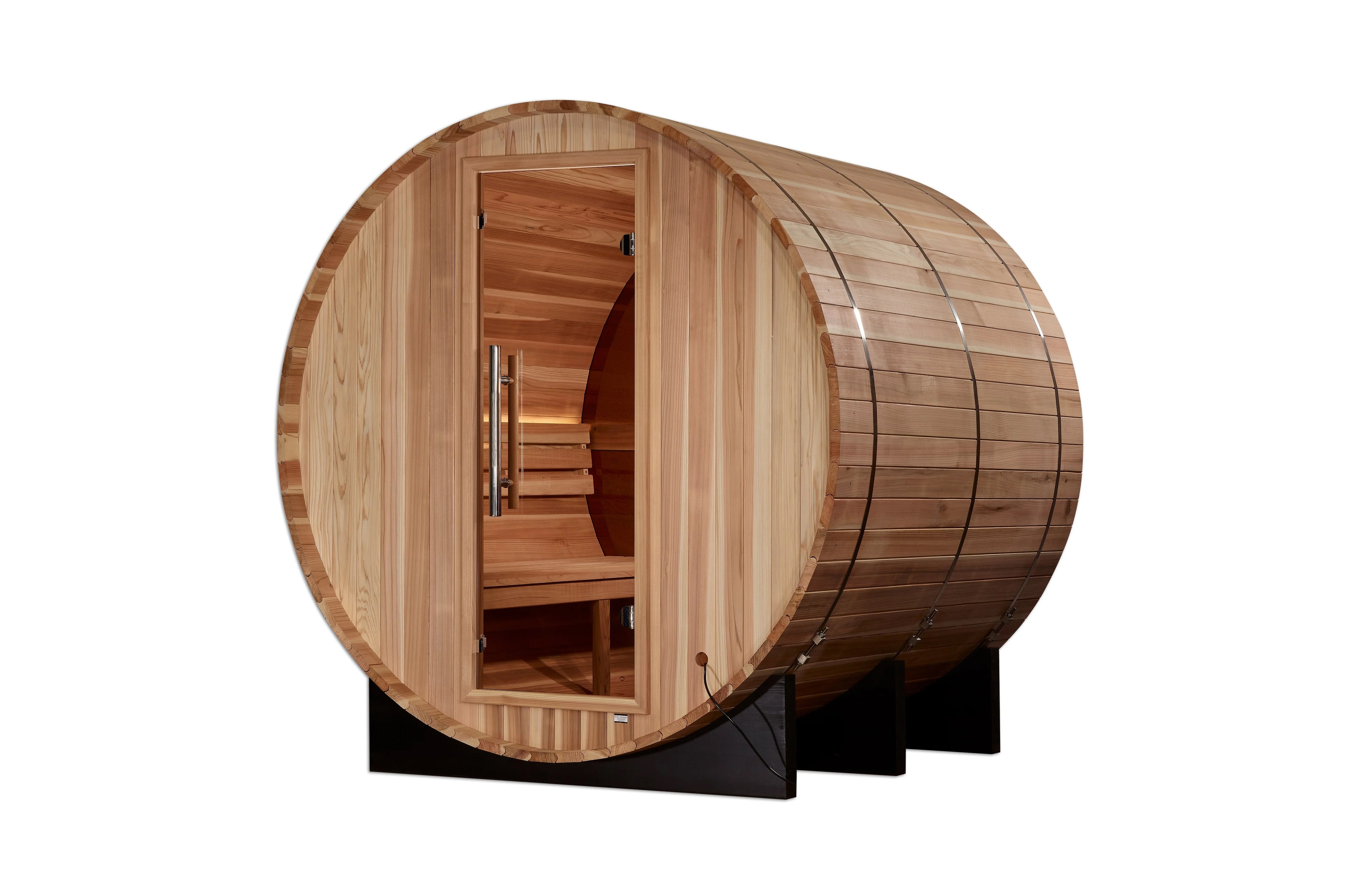 Golden Designs Zurich 4-Person Barrel Sauna with Bronze Privacy Glass - Traditional Wooden Home Sauna for Relaxation & Detox - Perfect for Backyard, Spa & Wellness Retreats