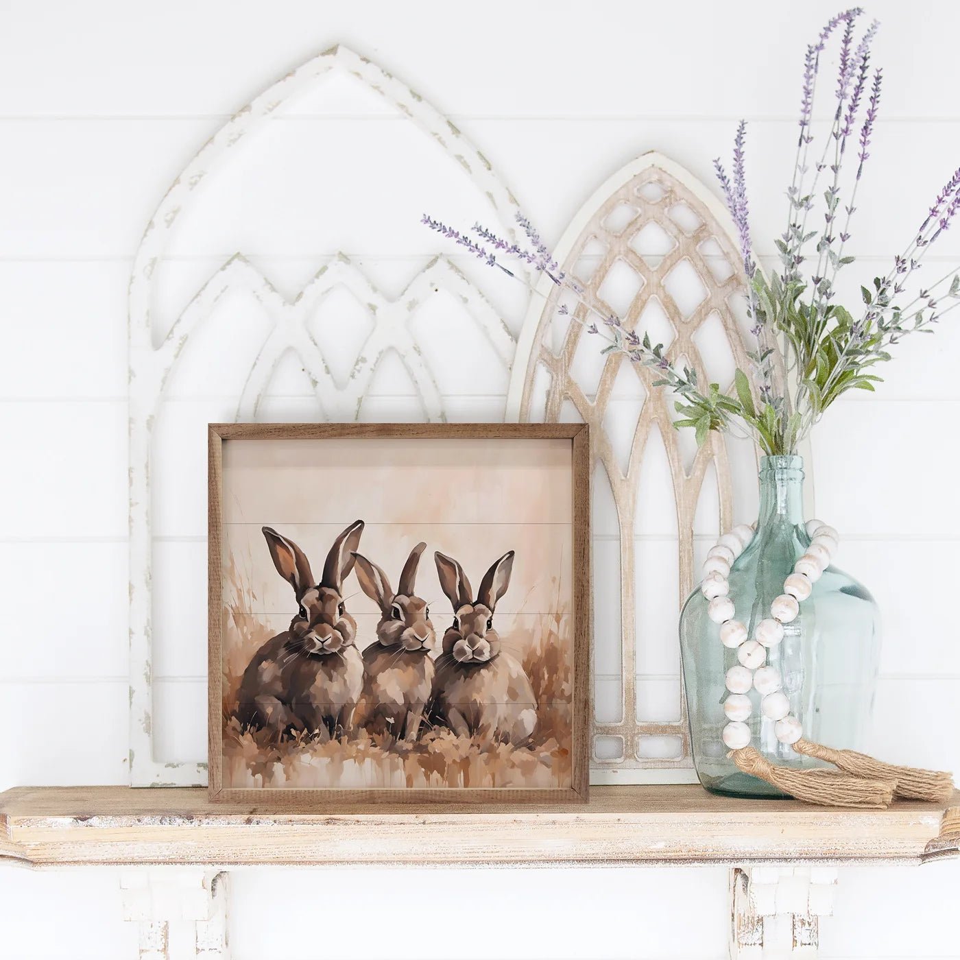 Brown Three Rabbits Wood Framed Print - Rustic Home Wall Decor for Living Room, Bedroom & Nursery | Perfect Gift for Animal Lovers