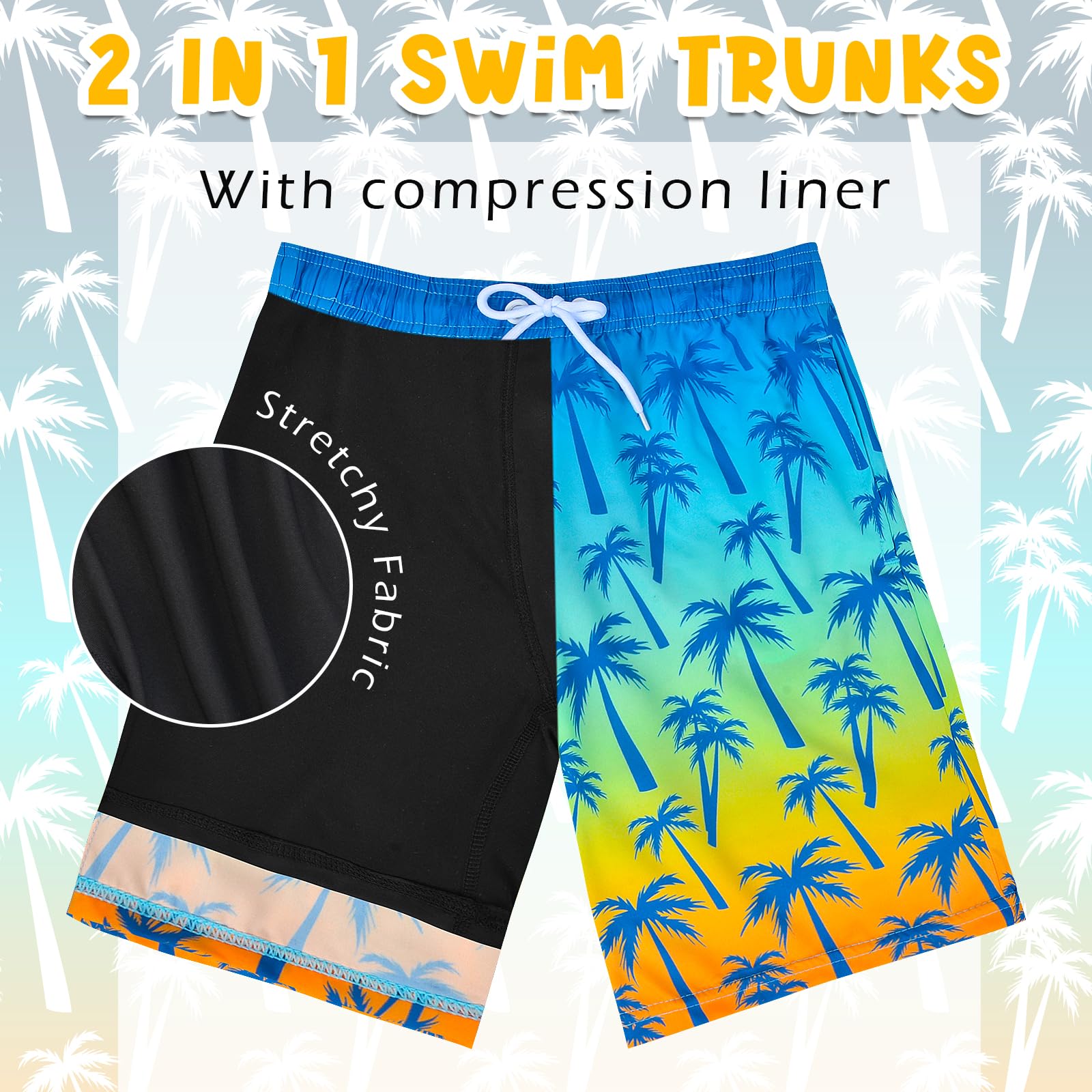**Boys Swim Trunks with Compression Liner - Quick Dry Bathing Suits for Youth & Teens (Ages 7-16) - Perfect for Swimming, Beach & Pool Activities**