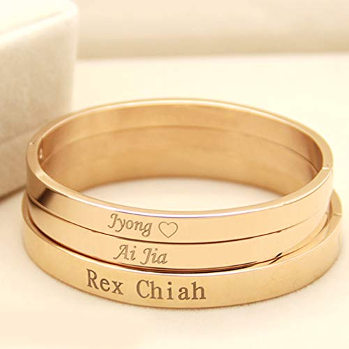 6mm Personalized DIY Engraved Name & Date Cuff Bracelets - High Polished Stainless Steel Customizable Bangle for Women - Perfect Anniversary, Birthday & Valentine's Day Gifts for Her