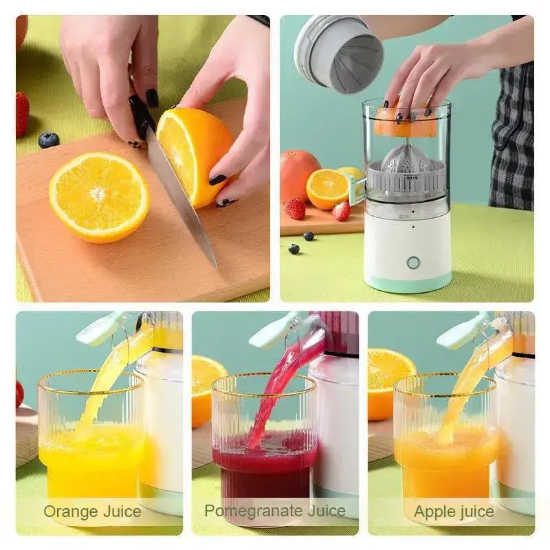 Electric Citrus Juicer - Portable USB Rechargeable Manual Orange Lemon Squeezer with Charging Cable | Wireless Handheld Juice Extractor for Kitchen, Camping & Healthy Breakfast | BPA Free Fruit Press