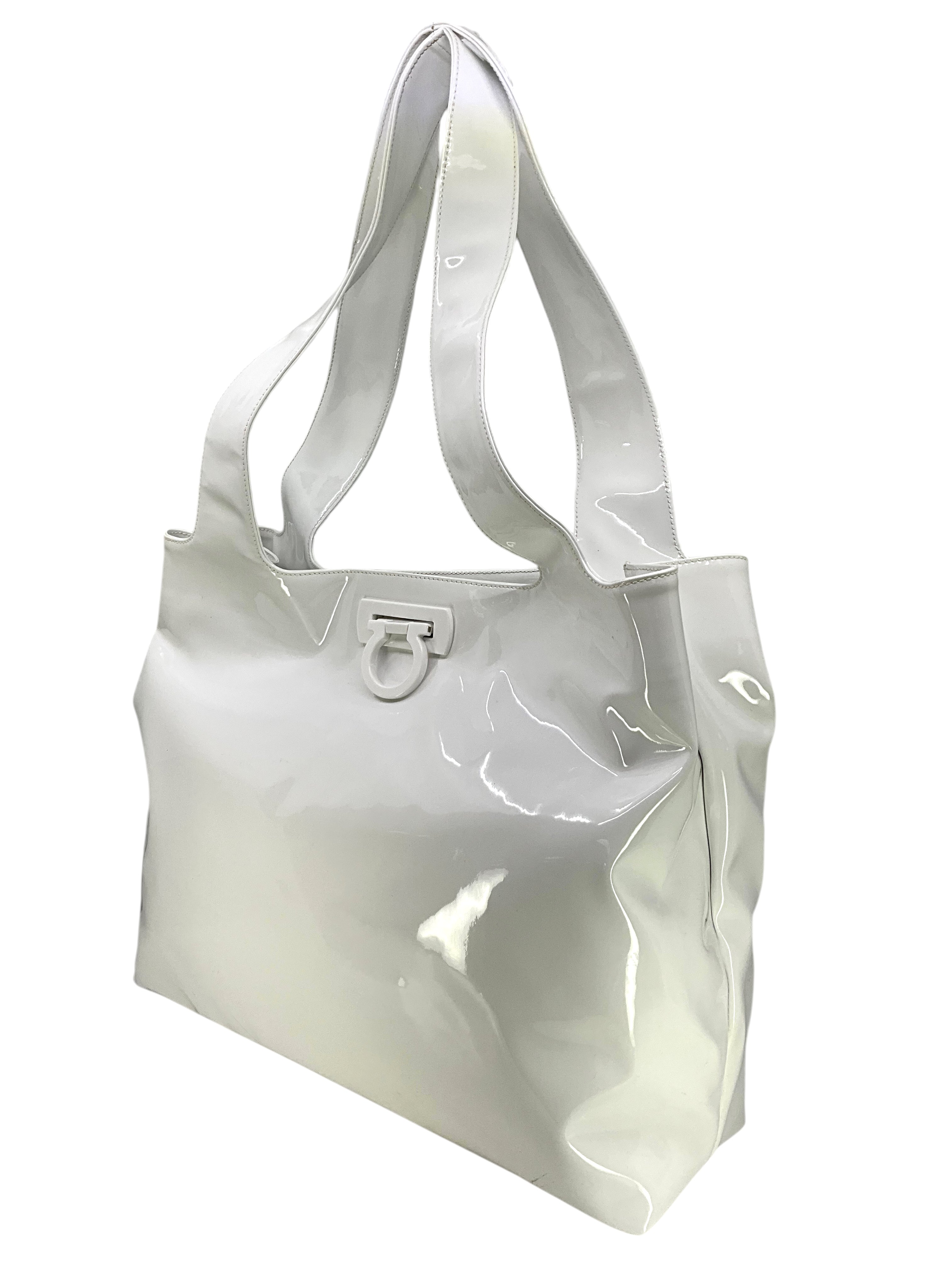 Salvatore Ferragamo Large Gancini Patent Leather Tote Bag for Women | Luxury Designer Handbag for Work, Travel & Everyday Use