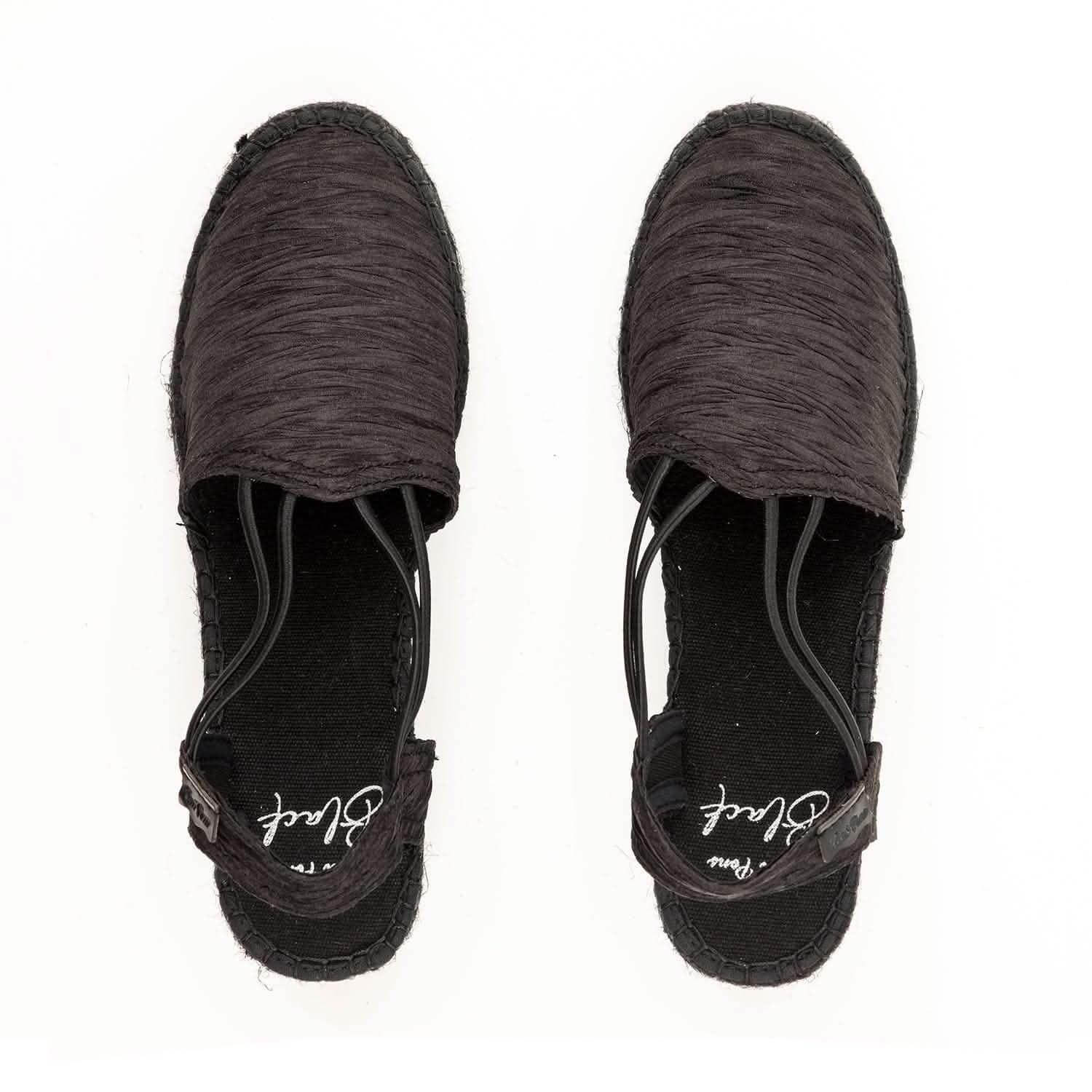Women's Black Cotton Blend Wedge Espadrilles - Comfortable Summer Casual Shoes for Beach, Walking & Outdoor Activities | Tania PLBK