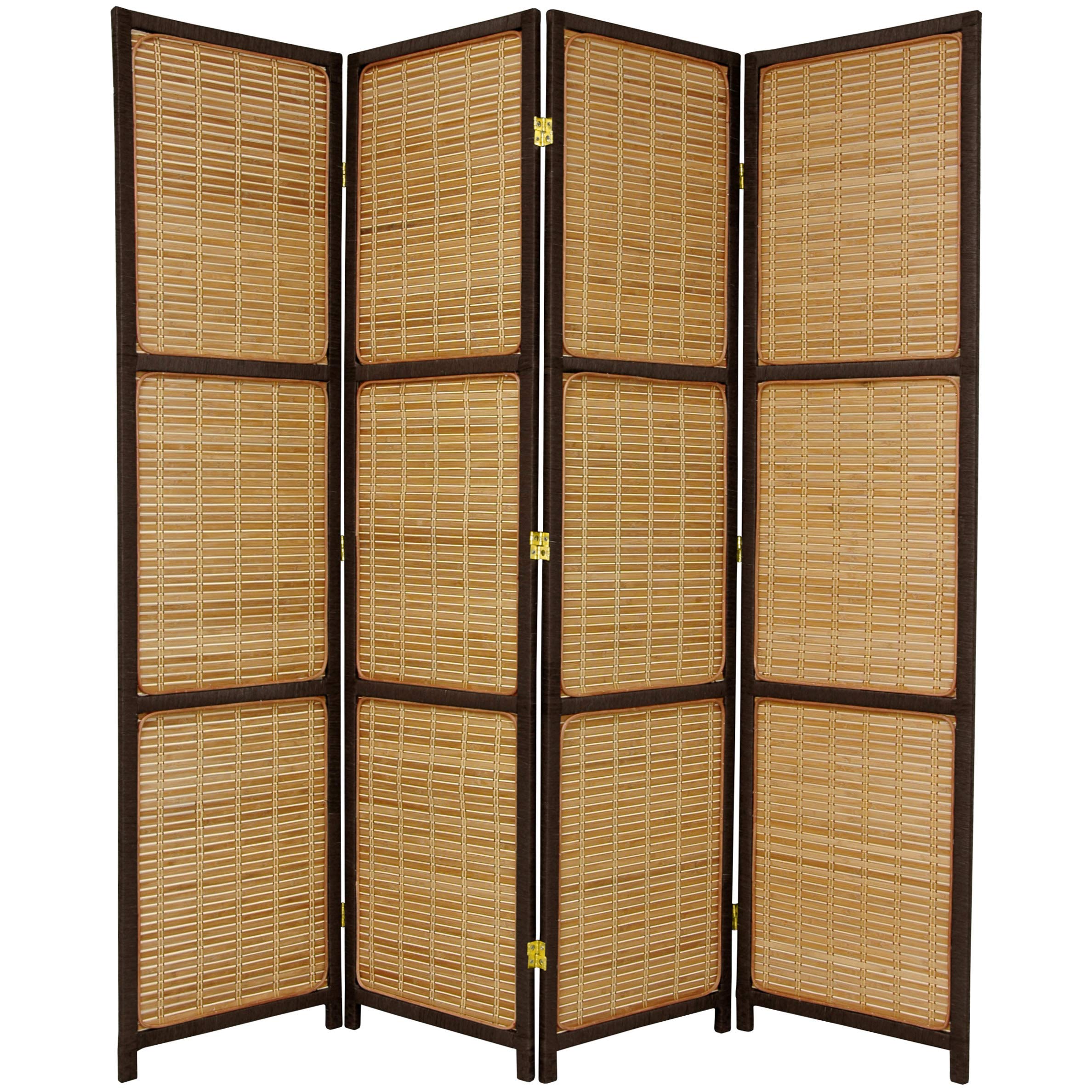 6 ft. Tall Dark Brown Woven Red Lantern Room Divider - Handcrafted Asian Style Folding Screen for Home Decor, Office Partition & Event Backdrop