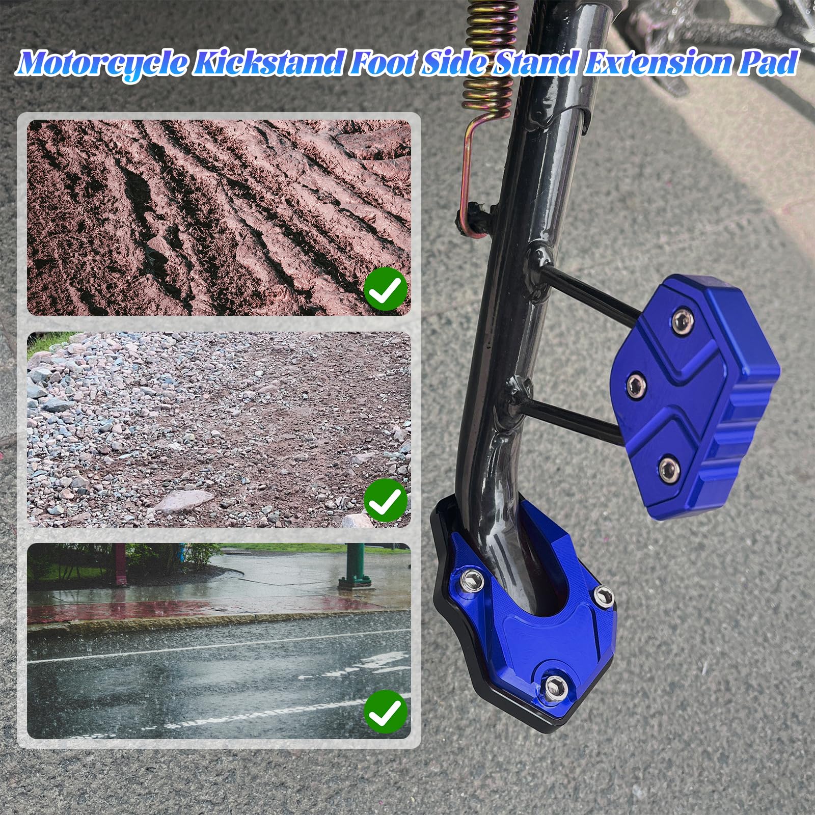 Motorcycle Kickstand Plate - Aluminum Alloy Anti-Sinking Pad for Outdoor Parking (Blue)