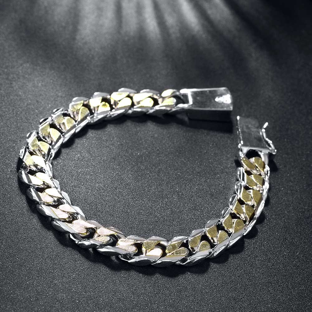 Greendou 10MM Sideway Chain Bracelet for Men & Women - Gold & Silver Double Color Fashion Jewelry | Perfect for Casual Wear, Parties & Gifts
