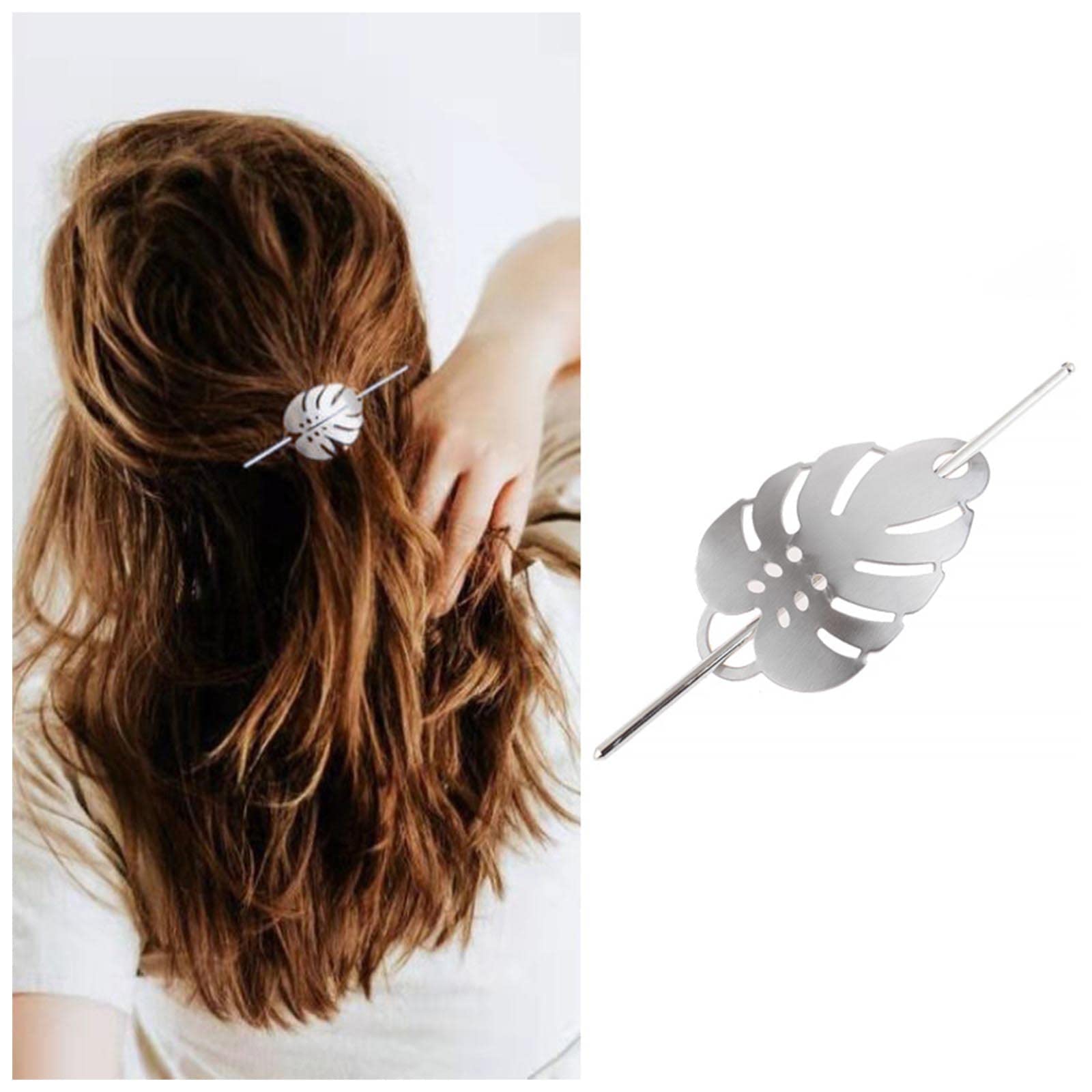 Vintage Leaf Hair Clip - Silver Metal Hair Bun Holder & Decorative Hair Accessories for Women & Girls | Perfect for Updos, Weddings & Boho Hairstyles