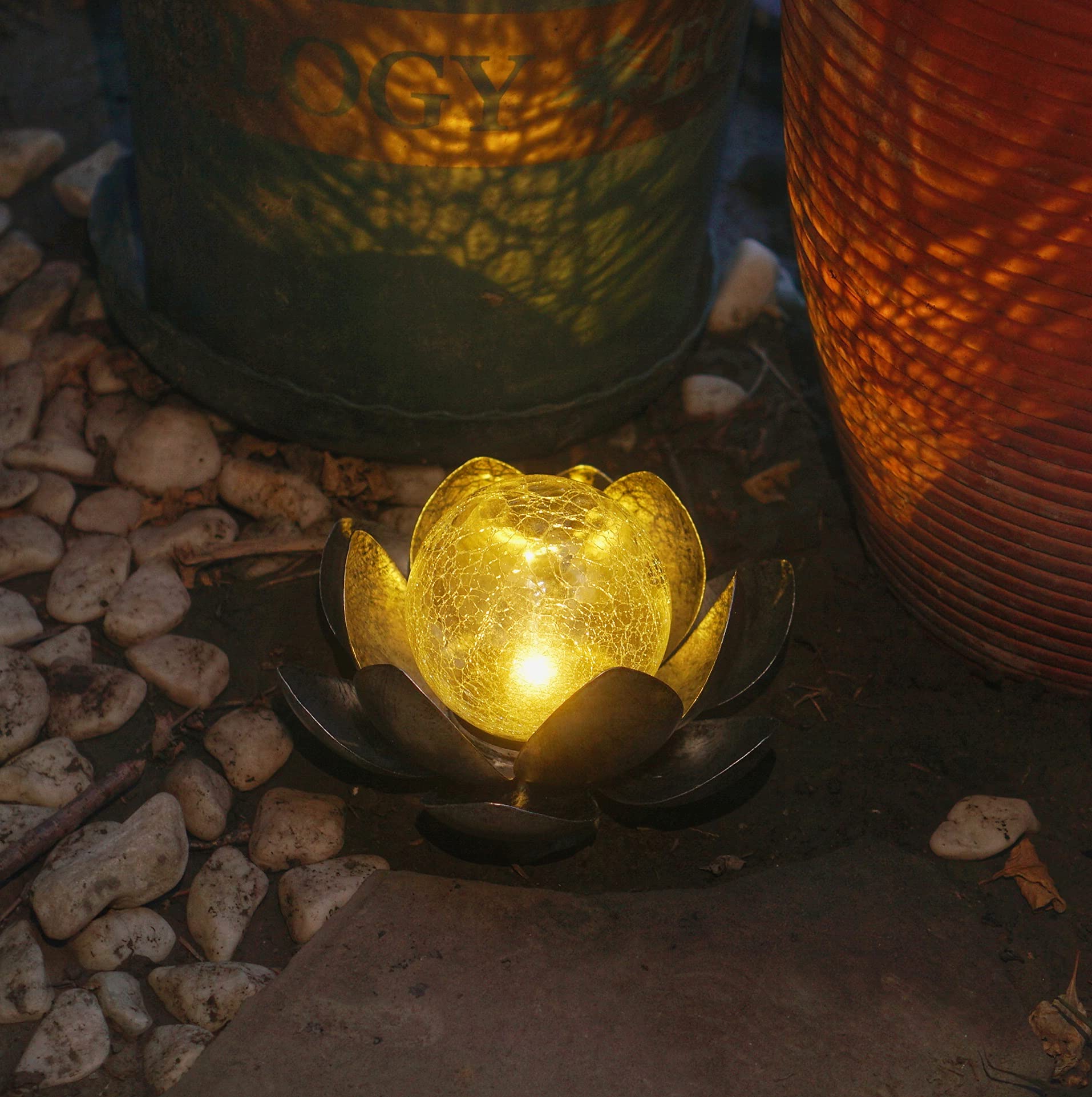 Solar Powered LED Garden Lights Outdoor - Waterproof Crackle Glass Lotus Flower Lights for Yard, Patio, Lawn, Pathway & Tabletop Decor (1 Pack, Black) | Perfect for Backyard, Wedding, Party & Holiday Decoration