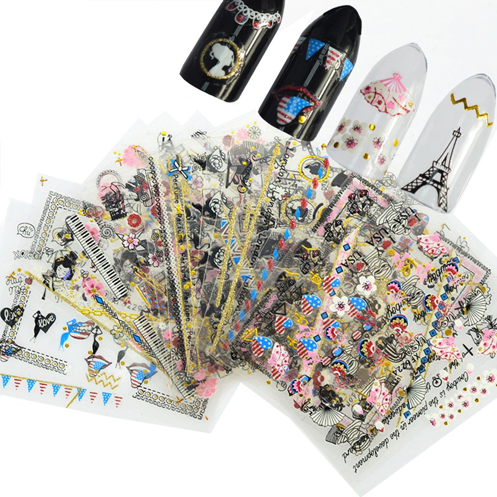 ALLYDREW 24 Sheets Waterproof Nail Stickers - Globe Trotter Nail Art Decals with Paris & Patriotic Designs for Women | Perfect for Travel, Vacation & Special Occasions