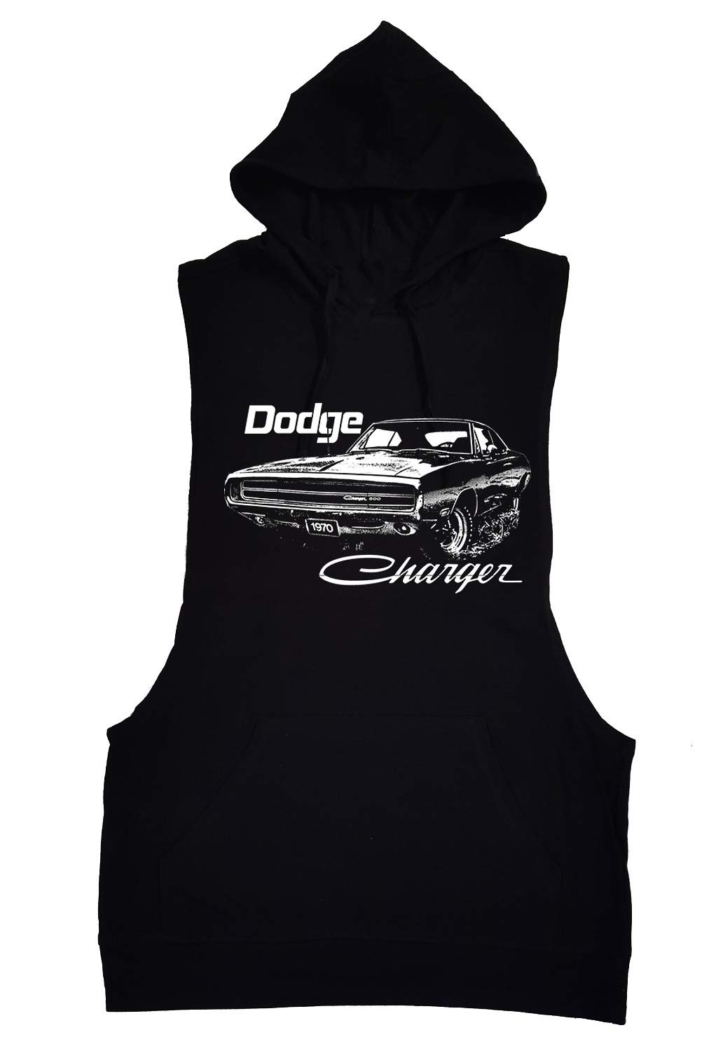 Men's 1970 Dodge Charger White & Black Graphic Tank Top Hoodie - Vintage Muscle Car Apparel for Casual Wear & Car Enthusiasts