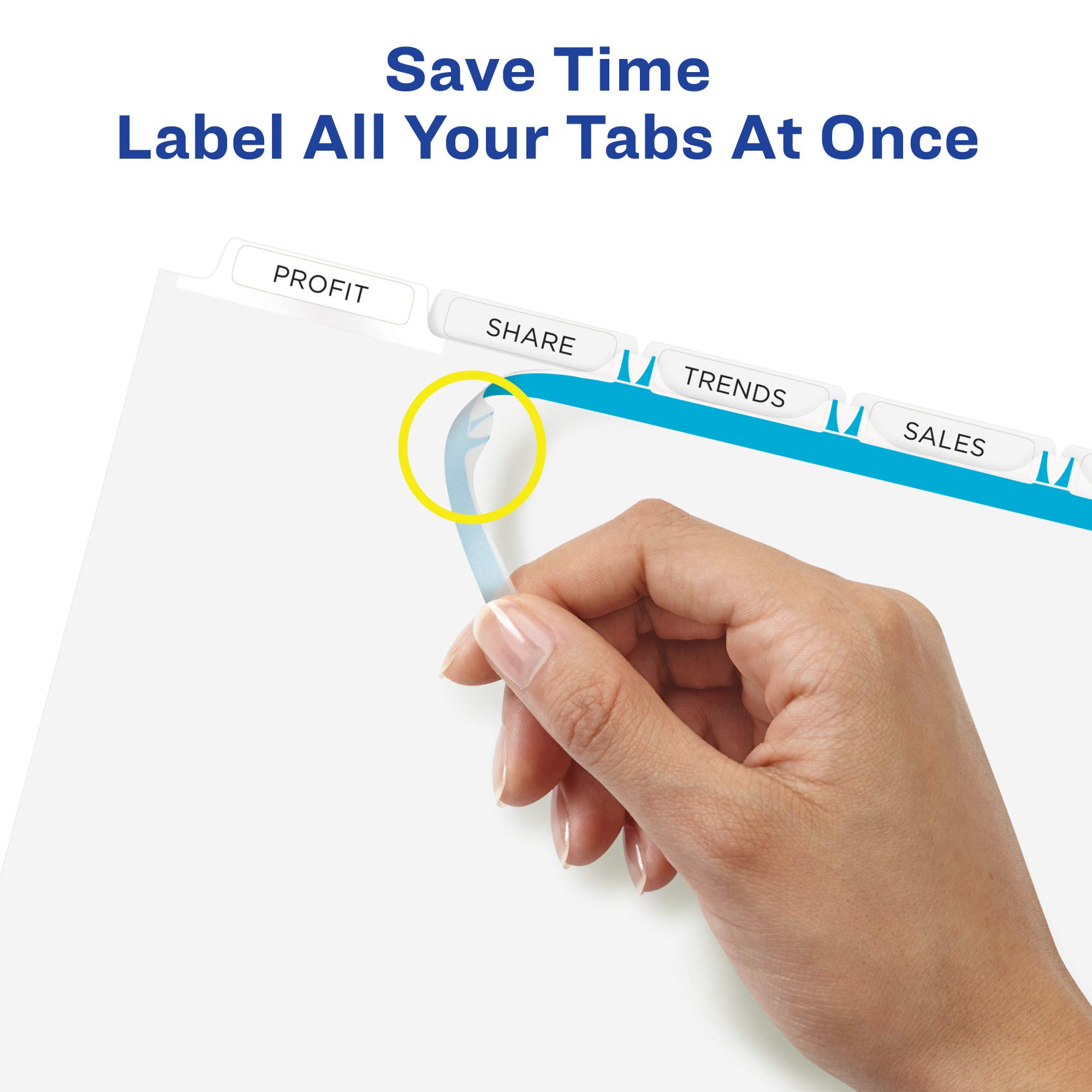 Avery 5-Tab Dividers for 3-Ring Binder - Customizable White Tabs with Clear Label Strips, Easy Print & Apply - 5 Sets (11436) - Perfect for Office Organization, School Binders, and Document Filing