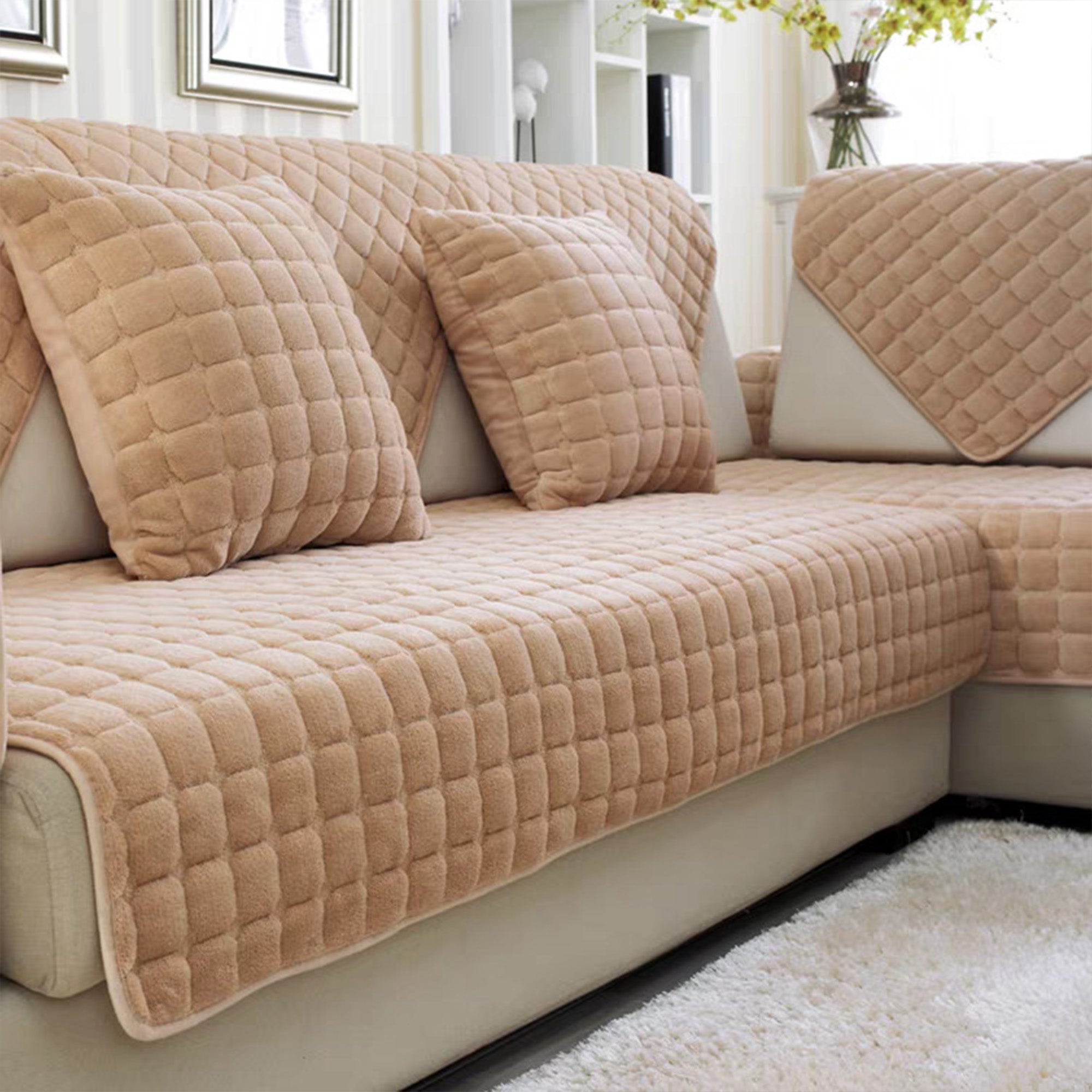 Premium Biscuit Bliss Sofa Cover - Soft, Durable & Washable - Perfect for Living Room, Bedroom & Office Furniture Protection