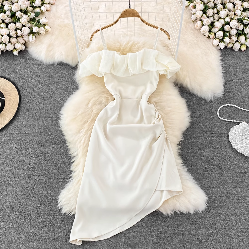 Off The Shoulder Irregular A Line Ruffle Dress for Women - Summer Flowy Boho Dress with Unique Hemline | Perfect for Beach Vacations, Date Nights & Outdoor Parties