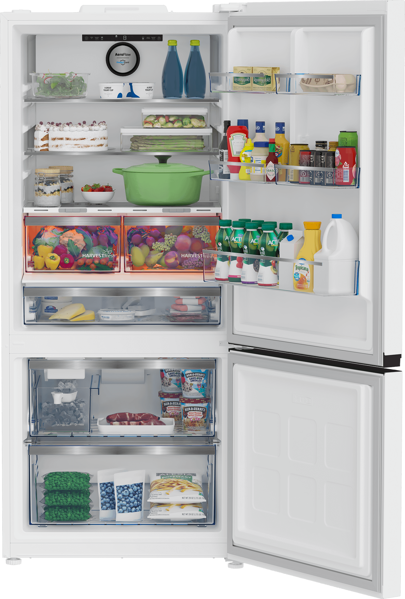 Beko BFBF30116WHIM 30 Inch Bottom Freezer Refrigerator - Energy Efficient Stainless Steel French Door Fridge for Kitchen, Home & Office Use