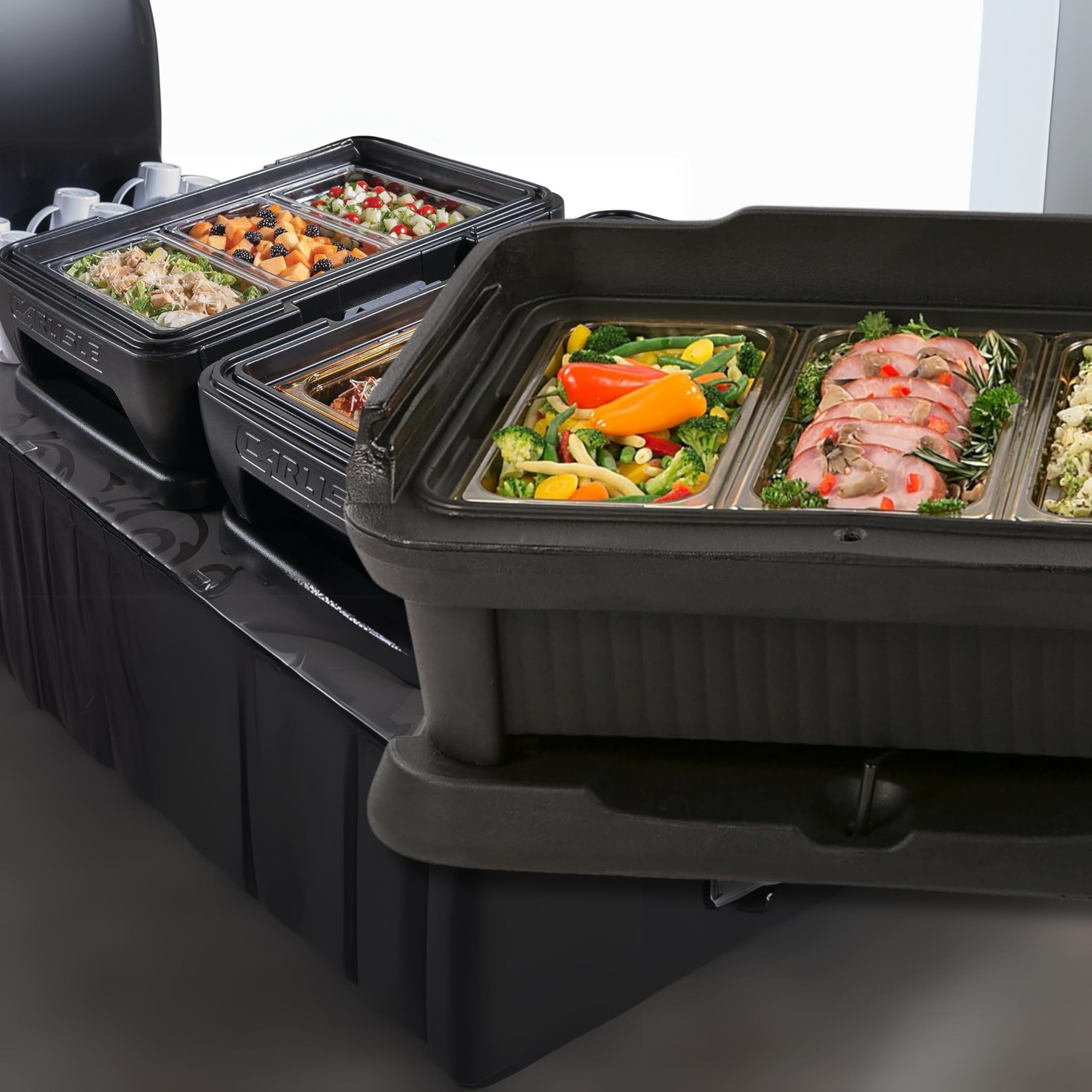 Carlisle 24-Quart Black Insulated Food Pan Carrier with Sliding Lid - Top Loading Food Pan Holder for Catering, Restaurants & Commercial Kitchens - Durable Plastic Container for Hot & Cold Food Transport