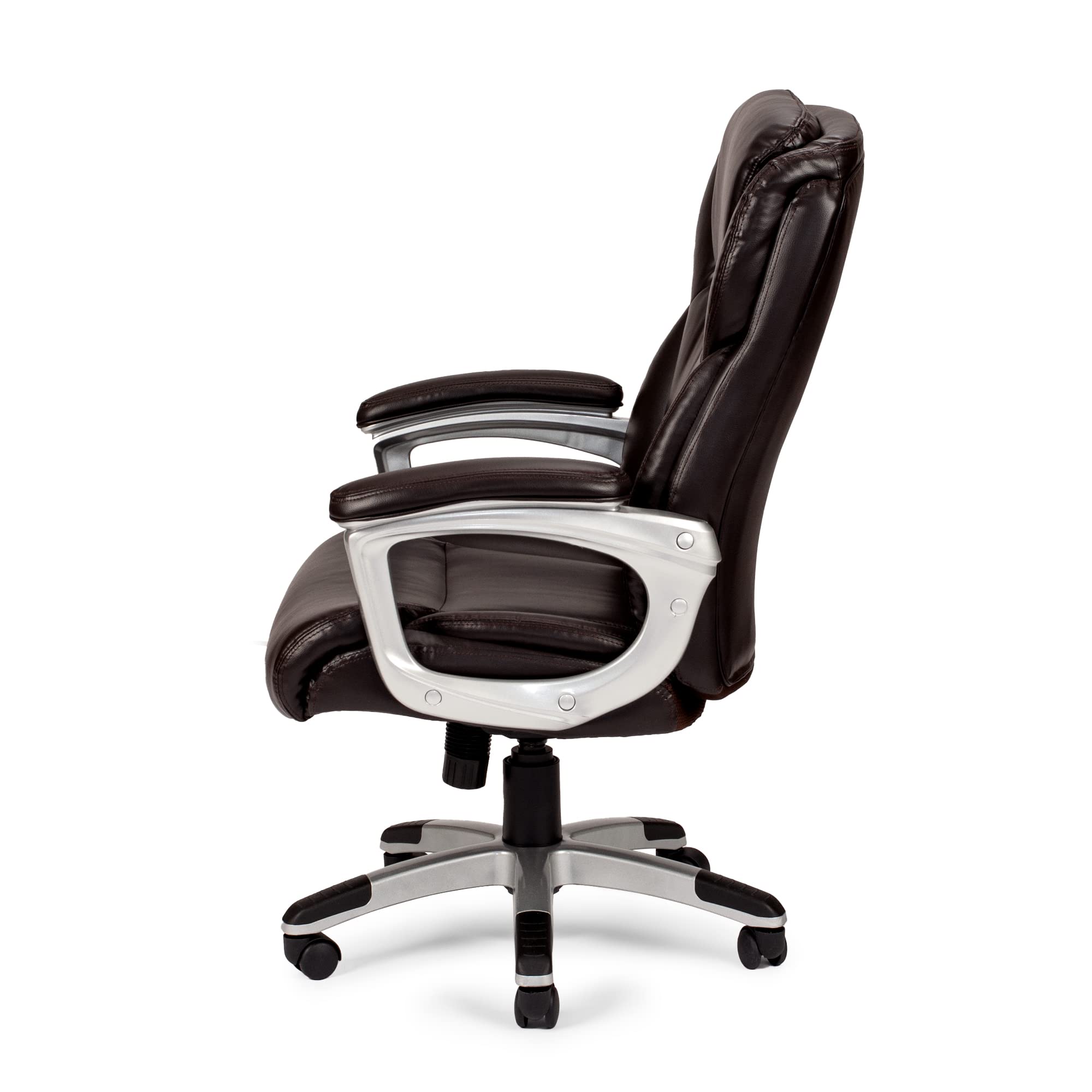 Poundex Blake Ergonomic Office Chair - Adjustable Height, Brown Leather Executive Desk Chair for Home & Office Workspace - Perfect for Long Hours Sitting, Computer Work, and Video Conferencing