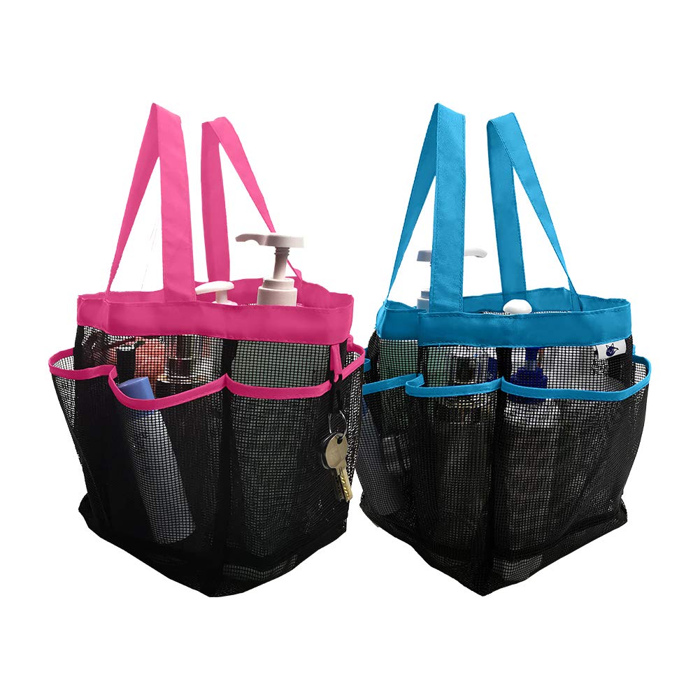 SPINFOX 2 Pack Mesh Shower Caddy - Quick Dry Hanging Toiletry Bag with 2 Handles for Shampoo, Conditioner, Soap | Perfect for Bathroom, College Dorm, Camping & Travel Accessories Organization