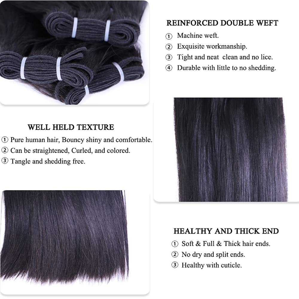 Premium 100% Unprocessed Brazilian Virgin Human Hair Weft - Double Drawn Bone Straight Full Bundle (10 10 10 Inches) | Queen Hair Products | Perfect for Extensions, Weaves & Natural Hairstyles