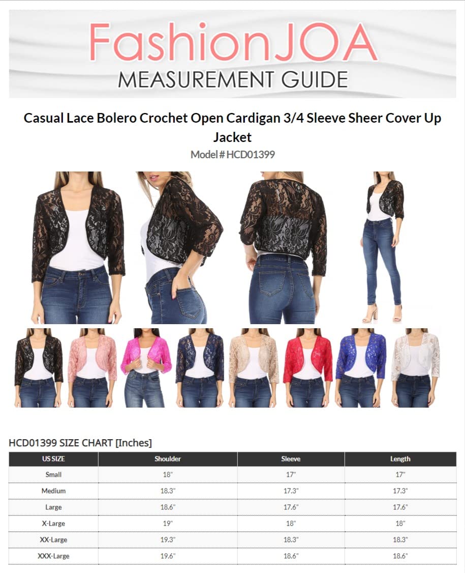 Women's Lace Bolero Crochet Cardigan - 3/4 Sleeve Sheer Cover Up Jacket for Summer Beach Wedding Party Outfit