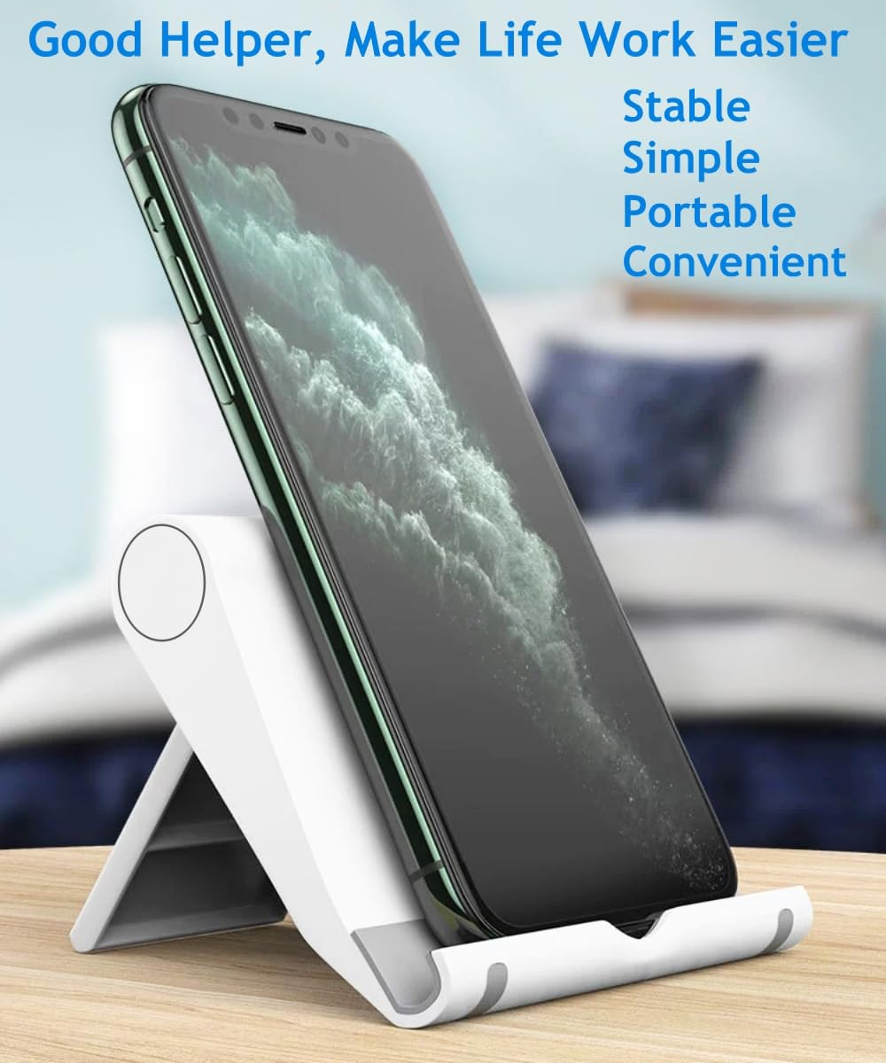 2 Pack Adjustable Foldable Phone Stand for Desk - Universal Cell Phone & Tablet Holder Dock, Compatible with iPhone, Samsung, iPad (White) - Perfect for Office, Home, Video Calls & Hands-Free Viewing