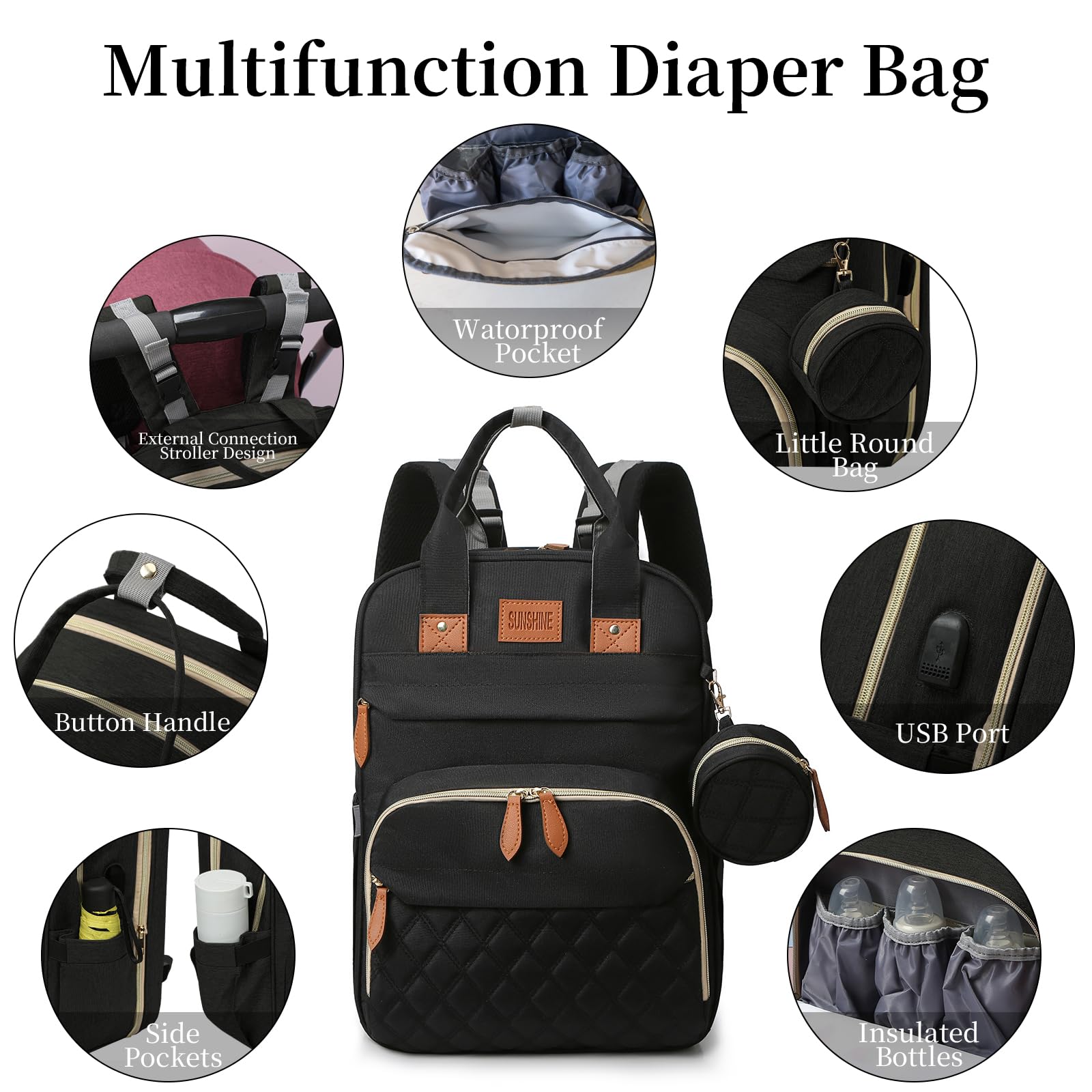 **Macleria Waterproof Diaper Backpack with Changing Station - Multifunctional Baby Bag for Travel, Stroller Straps & Pacifier Case - Perfect for Moms & Dads On-The-Go**