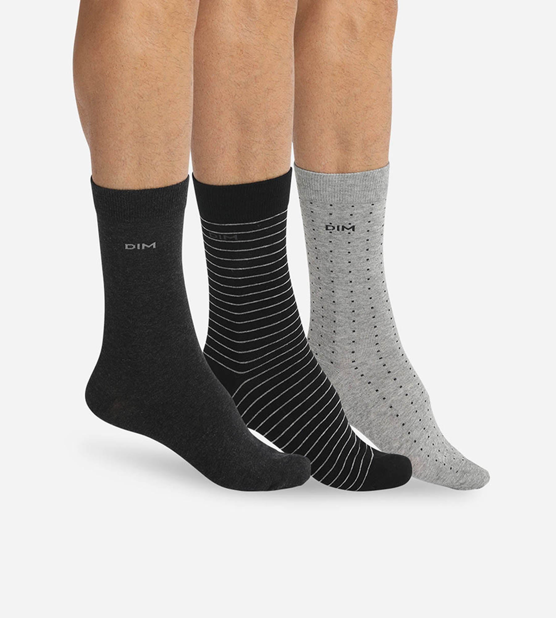 3-Pack Men's Black & Charcoal Striped Polka Dot Socks - Casual, Dress & Everyday Wear for Work, Office & Outdoor Activities