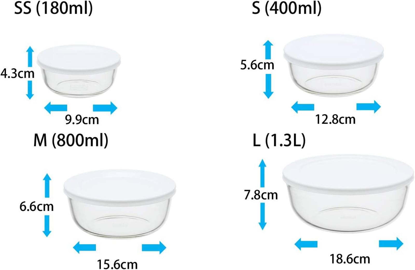Iwaki KBC4140-W1 13.5oz (400ml) Heat-Resistant Glass Food Storage Containers - Set of 4 White Microwave & Freezer Safe BPA-Free Containers for Meal Prep, Leftovers, Rice Storage & Kitchen Organization