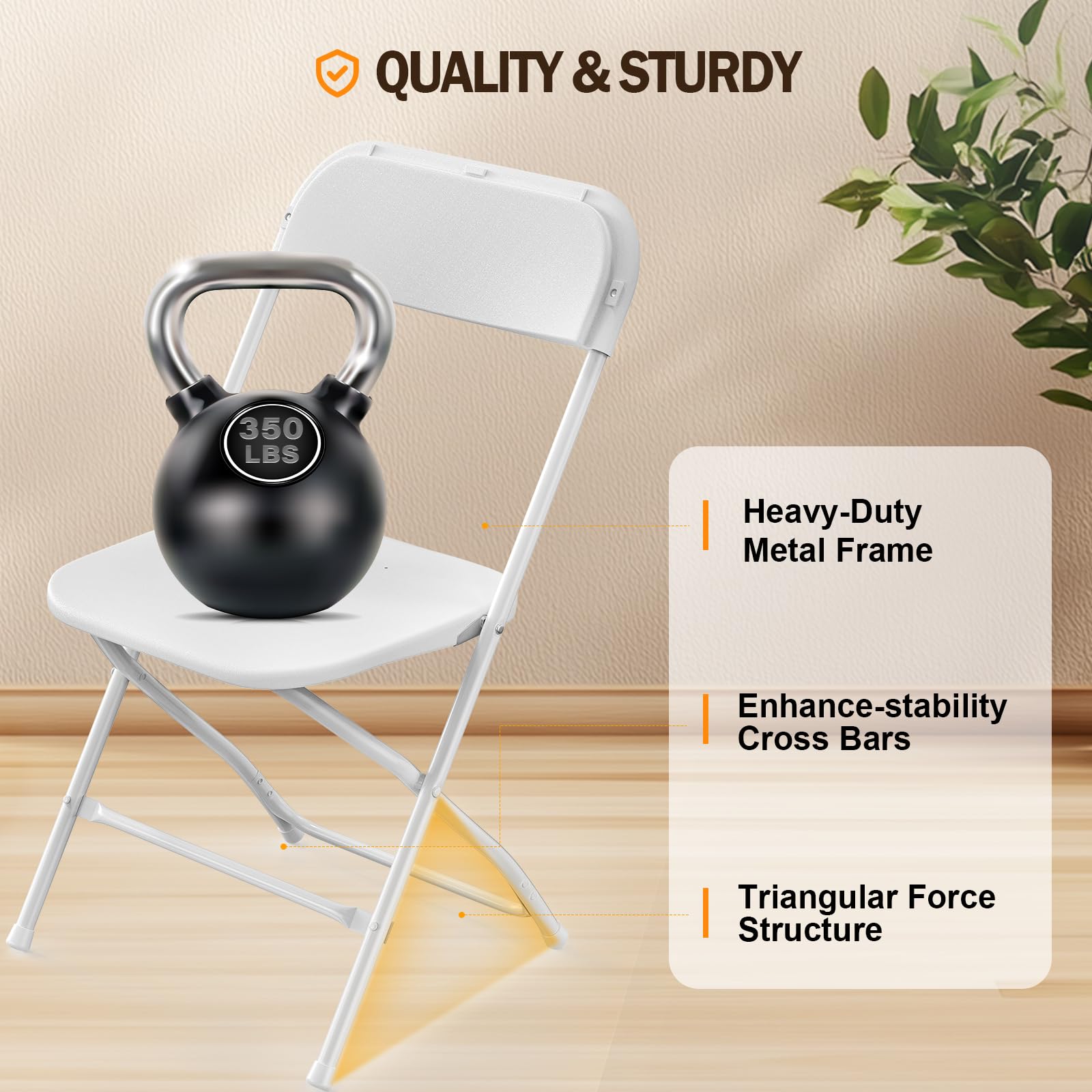 Bonnlo 10-Pack White Folding Chairs - Heavy Duty Plastic Seats with Sturdy Metal Frame - Perfect for Indoor & Outdoor Events, Parties, Weddings, Birthdays, Office Meetings, and Backyard Gatherings