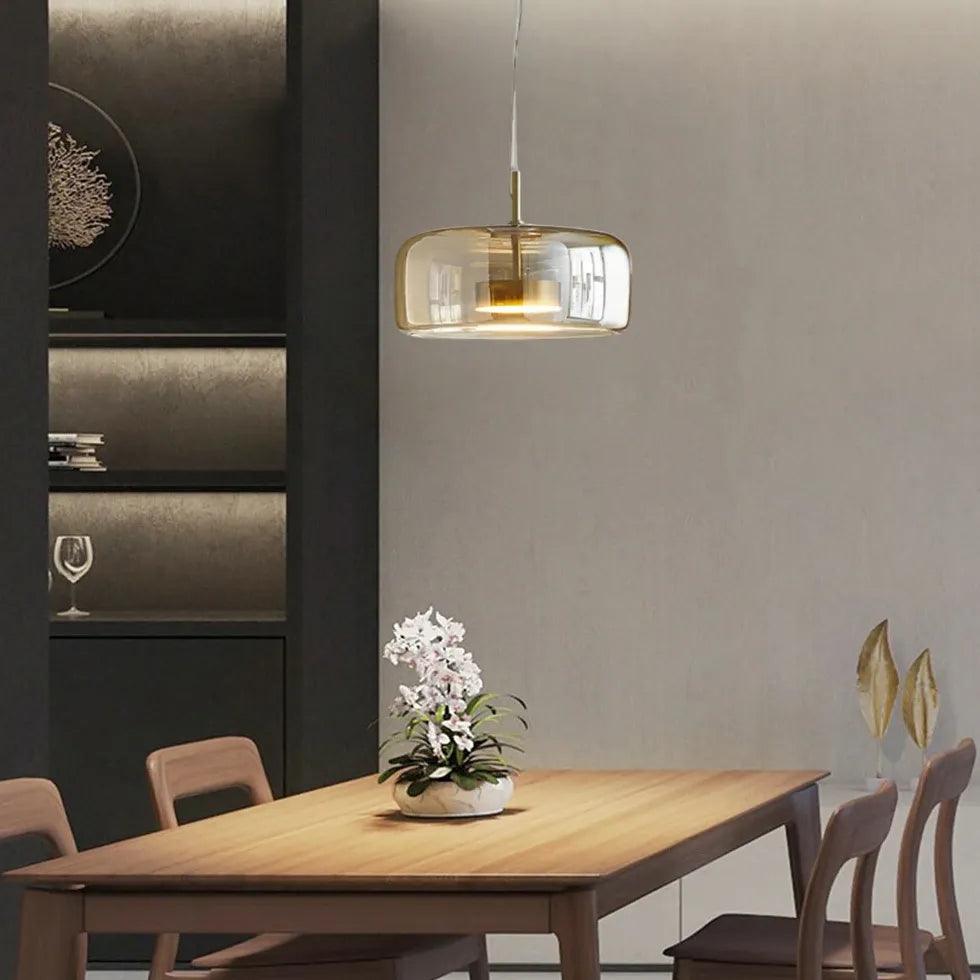Modern Glass Disc Pendant Light - Sleek Round Dining Room Lighting Fixture for Kitchen Island, Breakfast Nook & Contemporary Home Decor
