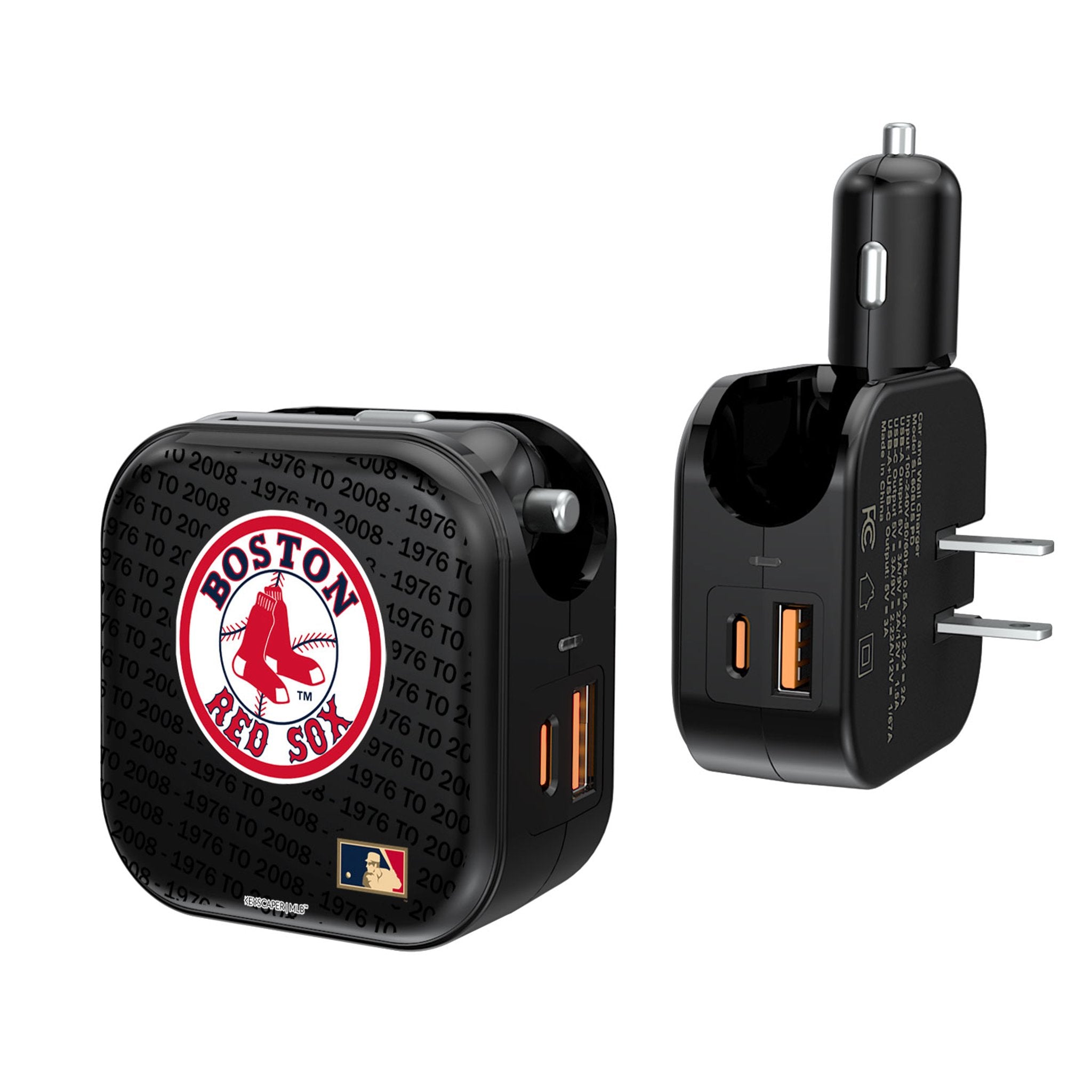 Boston Red Sox 1976-2008 Cooperstown Collection 2-in-1 USB A/C Fast Charger with Text Backdrop - Perfect for Home, Office & Travel Charging Needs