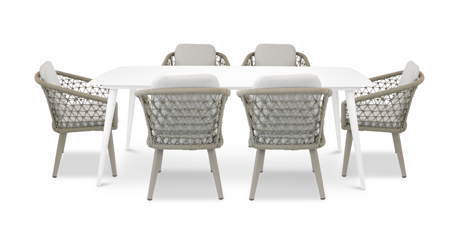 Amalfi Rectangle 7-Piece Outdoor Dining Set with Rope Chairs in Arctic White - Perfect for Patio, Garden, and Poolside Entertaining