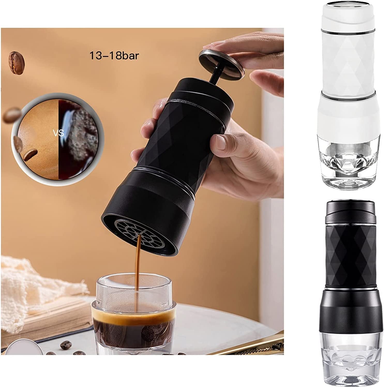 Premium Espresso Machine for Capsule & Ground Coffee - Portable Manual Coffee Maker for Travel, Hiking, Office - Black (2024 Model) | Perfect for Camping Trips & Small Spaces
