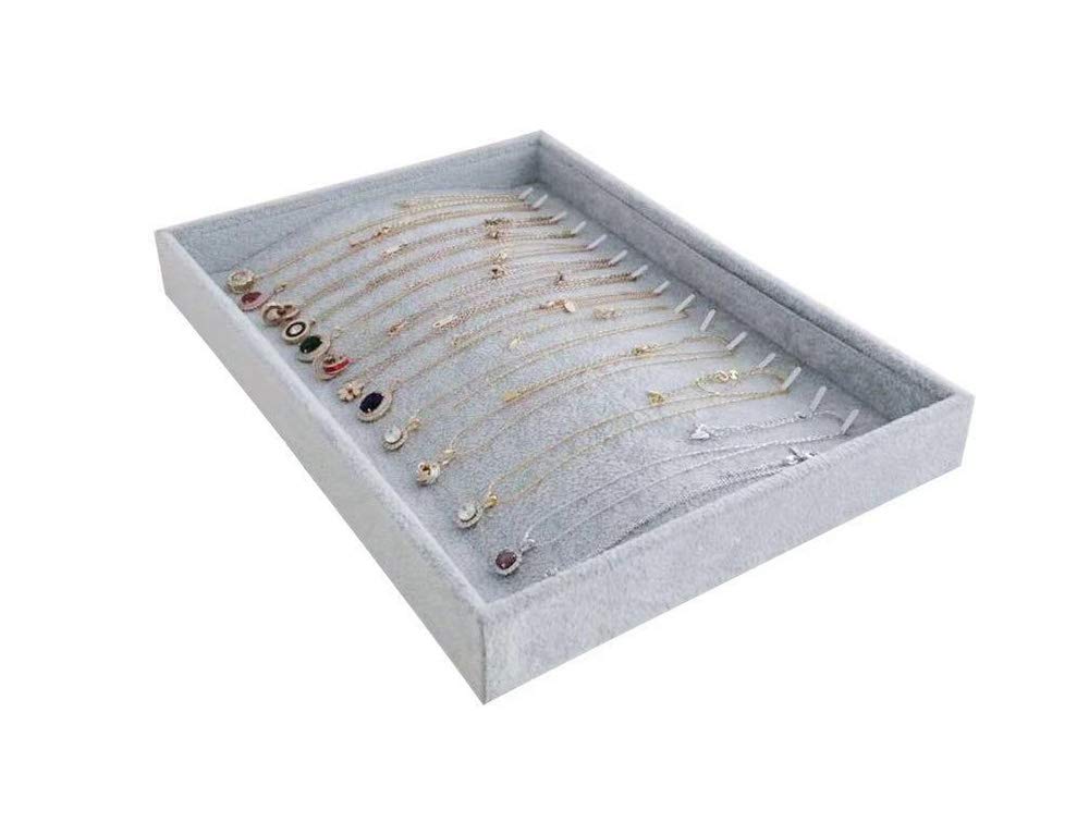 Luxury Gray Velvet Jewelry Tray Organizer - Stackable Storage Box for Necklaces, Rings & Earrings - Perfect for Closet, Drawer, Trade Show & Home Organization