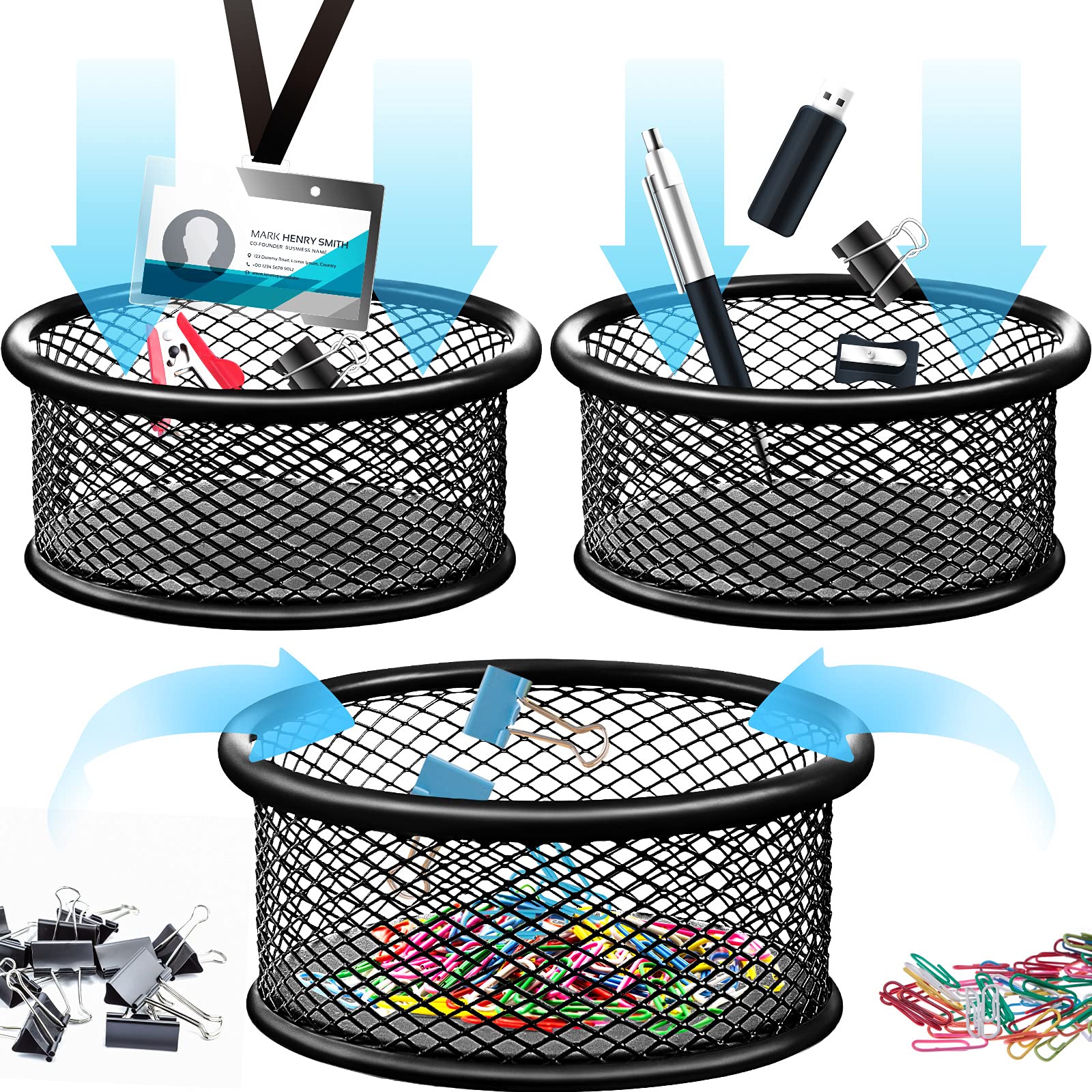 Mesh Paper Clip Holder & Dispenser - 3 Pack Desk Organizer for Office, School, Home - Perfect for Drawer Storage, Paperclip Collection & Workspace Accessories