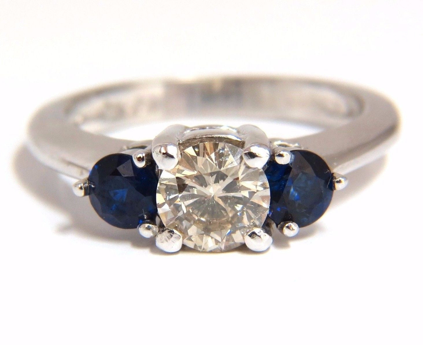 1.44CT Natural Round Diamond & Sapphire Three Stone Classic 14K Gold Ring – Elegant Jewelry for Engagement, Wedding, and Anniversary Gifts